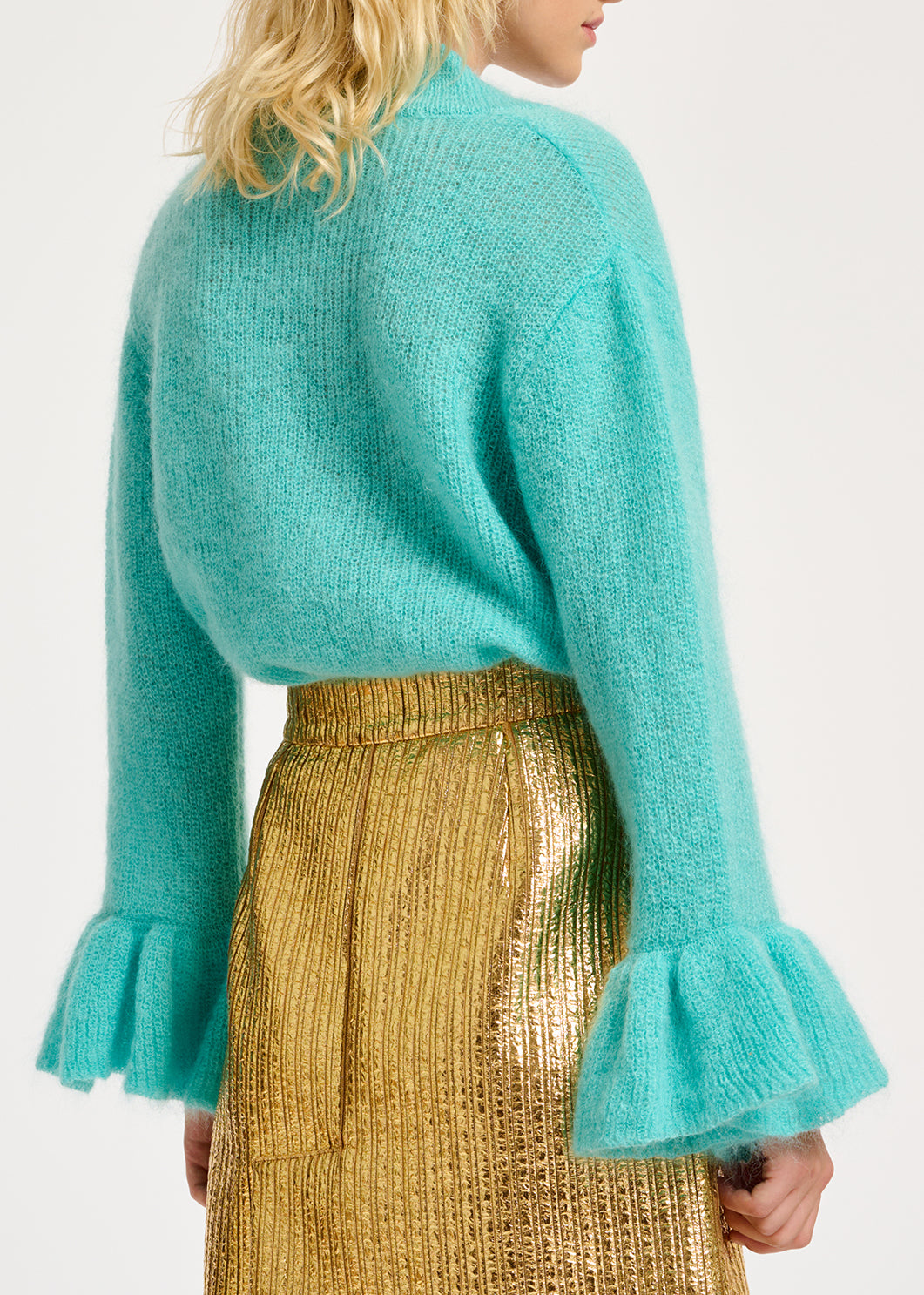 Turquoise V-neck mohair-blend sweater RE—SSENTIEL | Essentiel second hand