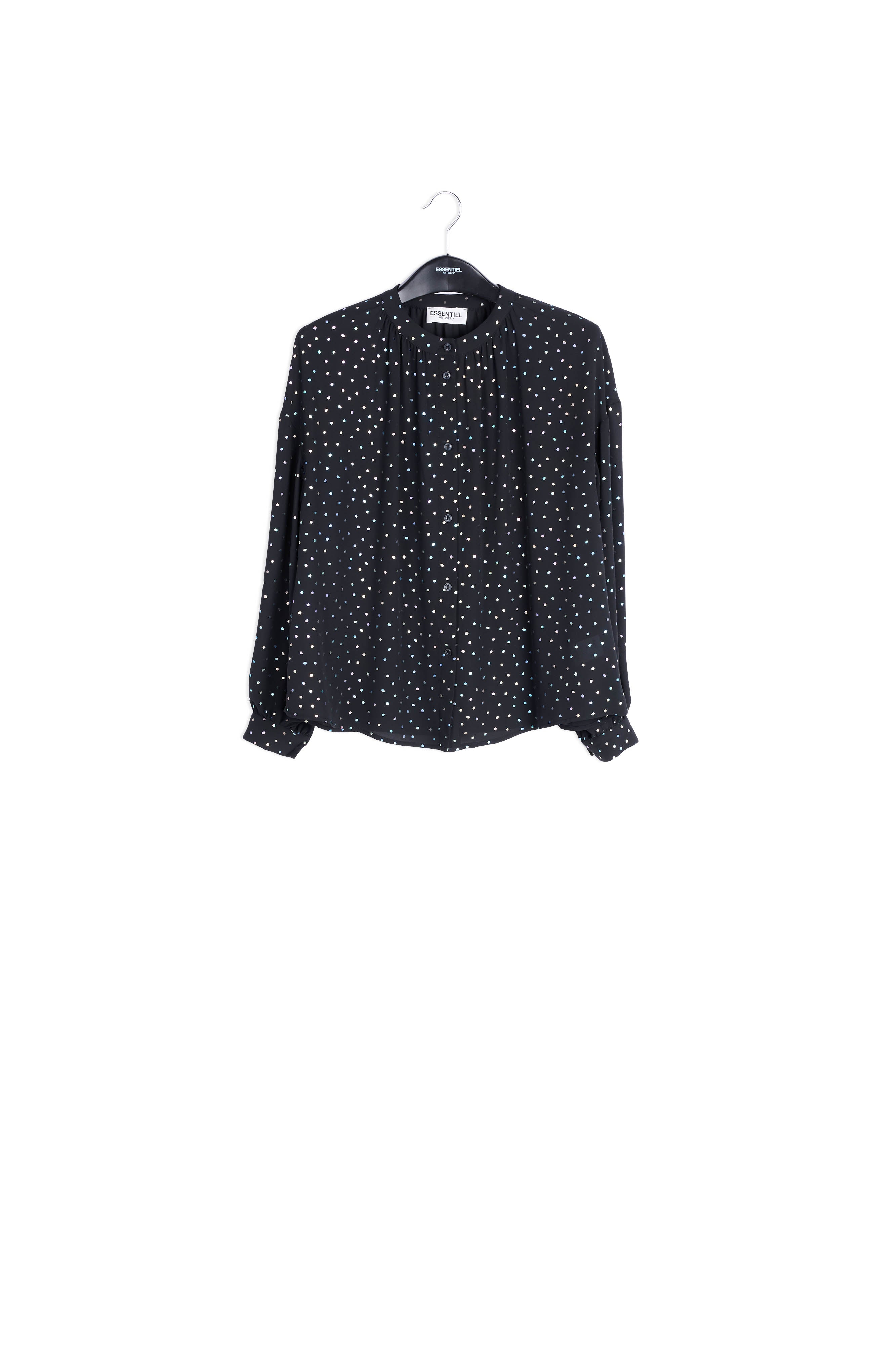 Black buttoned blouse with holographic polka dots RE—SSENTIEL | Essentiel second hand