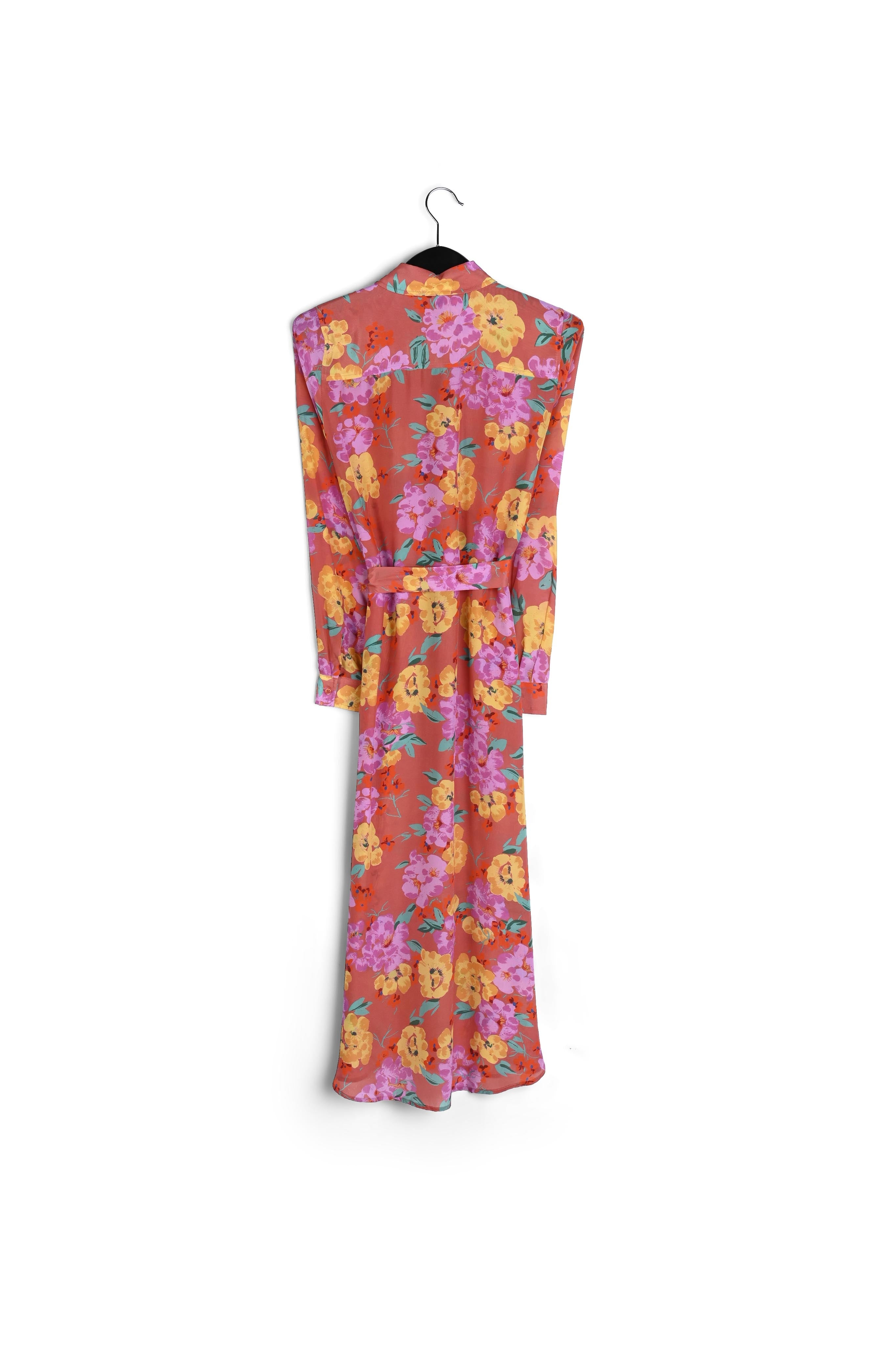 Coral floral-print silk shirt dress RE—SSENTIEL | Essentiel second hand