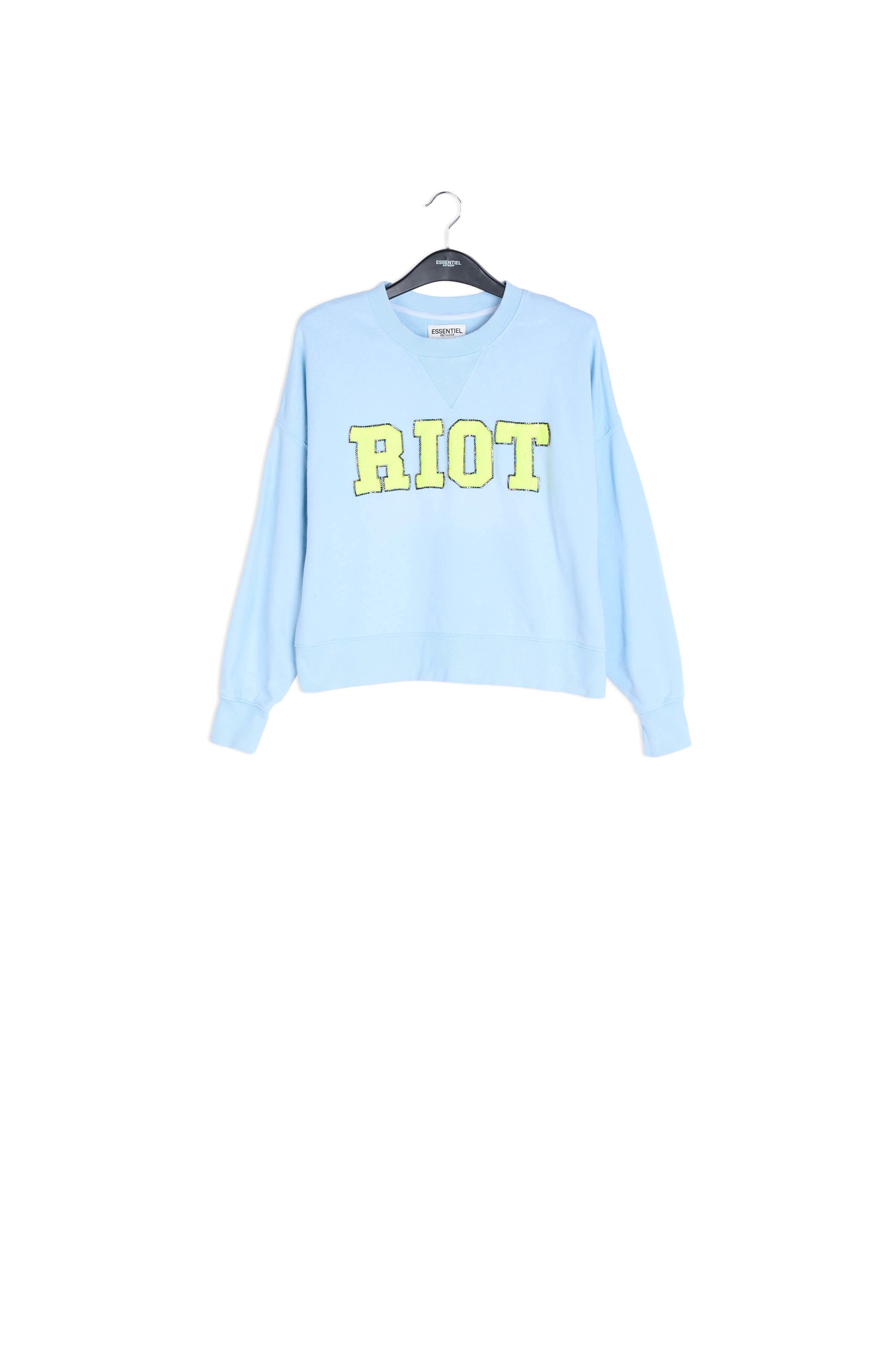 Sky blue cotton-jersey sweatshirt with 'riot' embroidery RE—SSENTIEL | Essentiel second hand