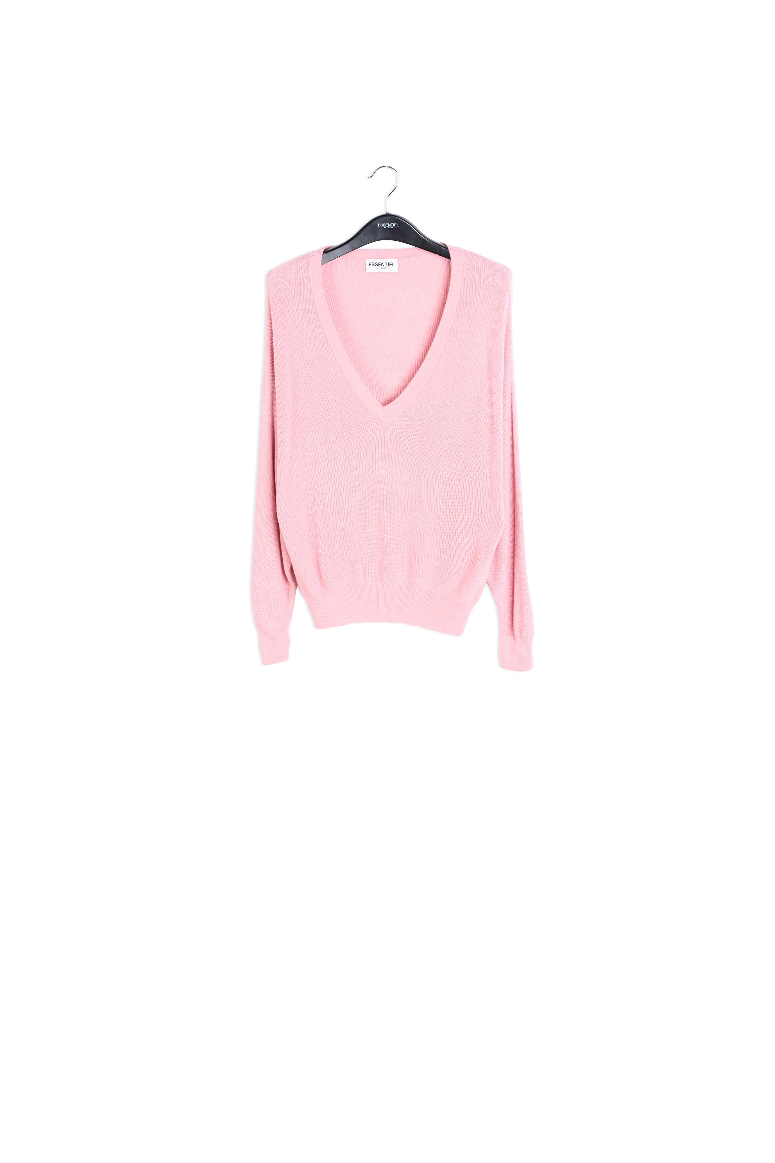 Pull en côtes rose à encolure en v RE—SSENTIEL | Essentiel second hand