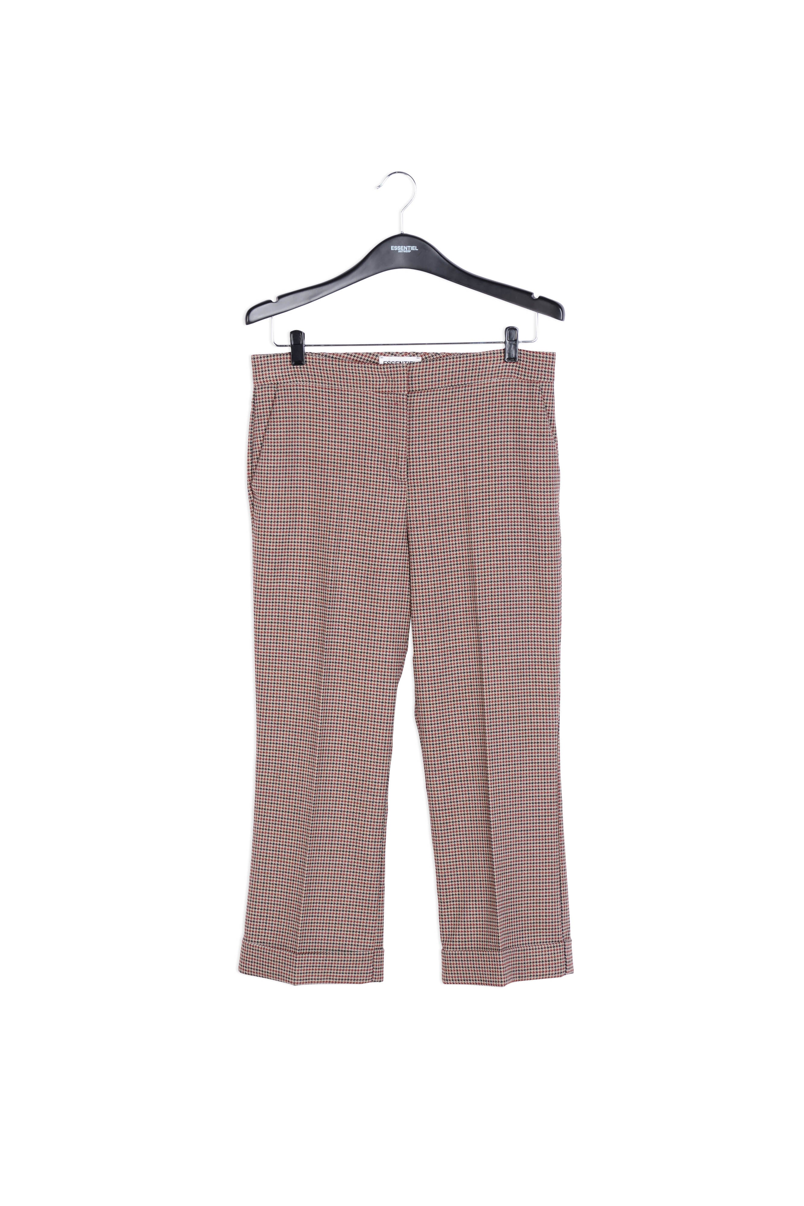 Pantalon 7/8ème pied-de-poule beige avec ourlet replié RE—SSENTIEL | Essentiel second hand