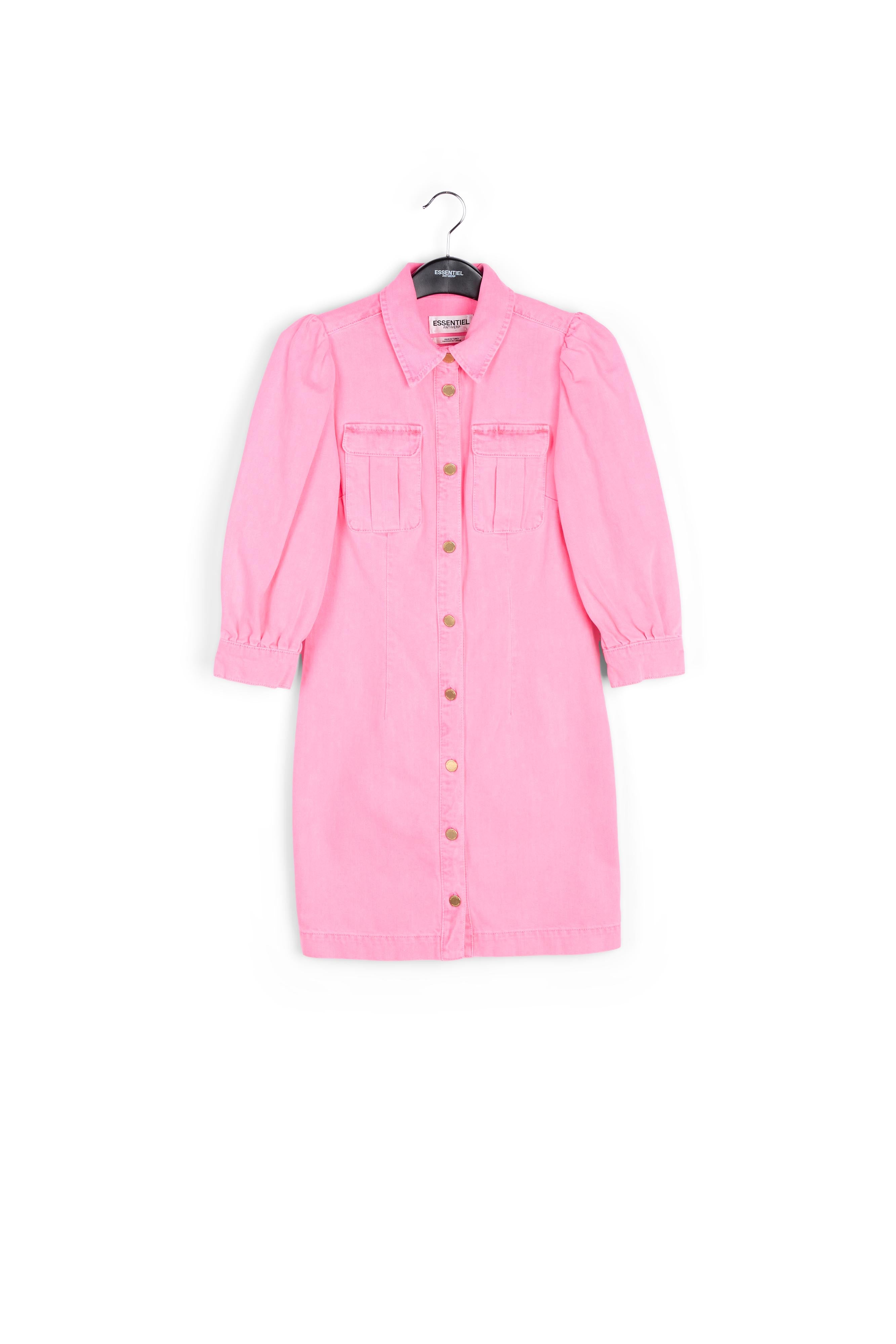 Robe mini en jean rose fluo aux manches bouffantes RE—SSENTIEL | Essentiel second hand