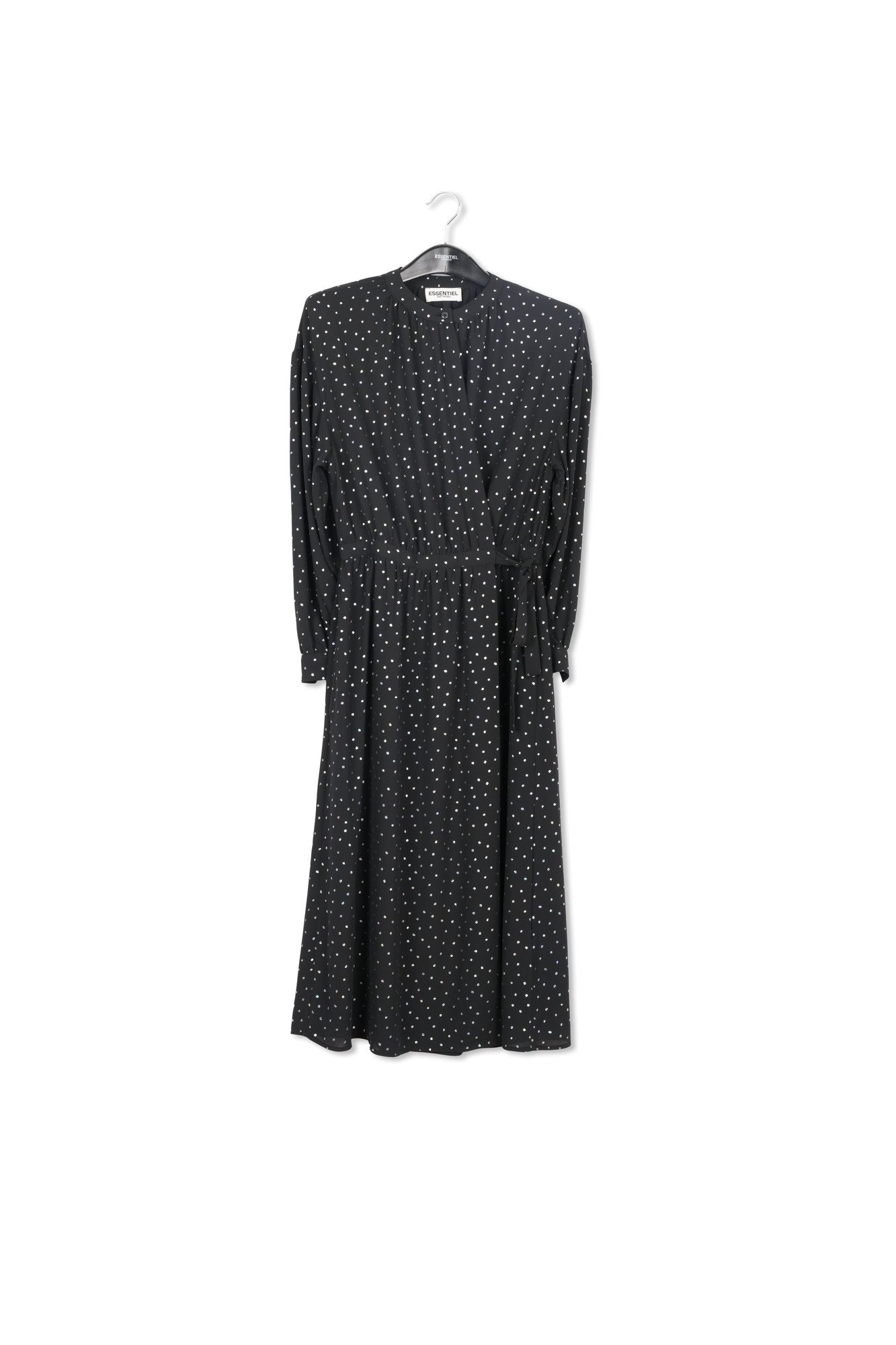 Black belted midi dress with holographic polka dots RE—SSENTIEL | Essentiel second hand