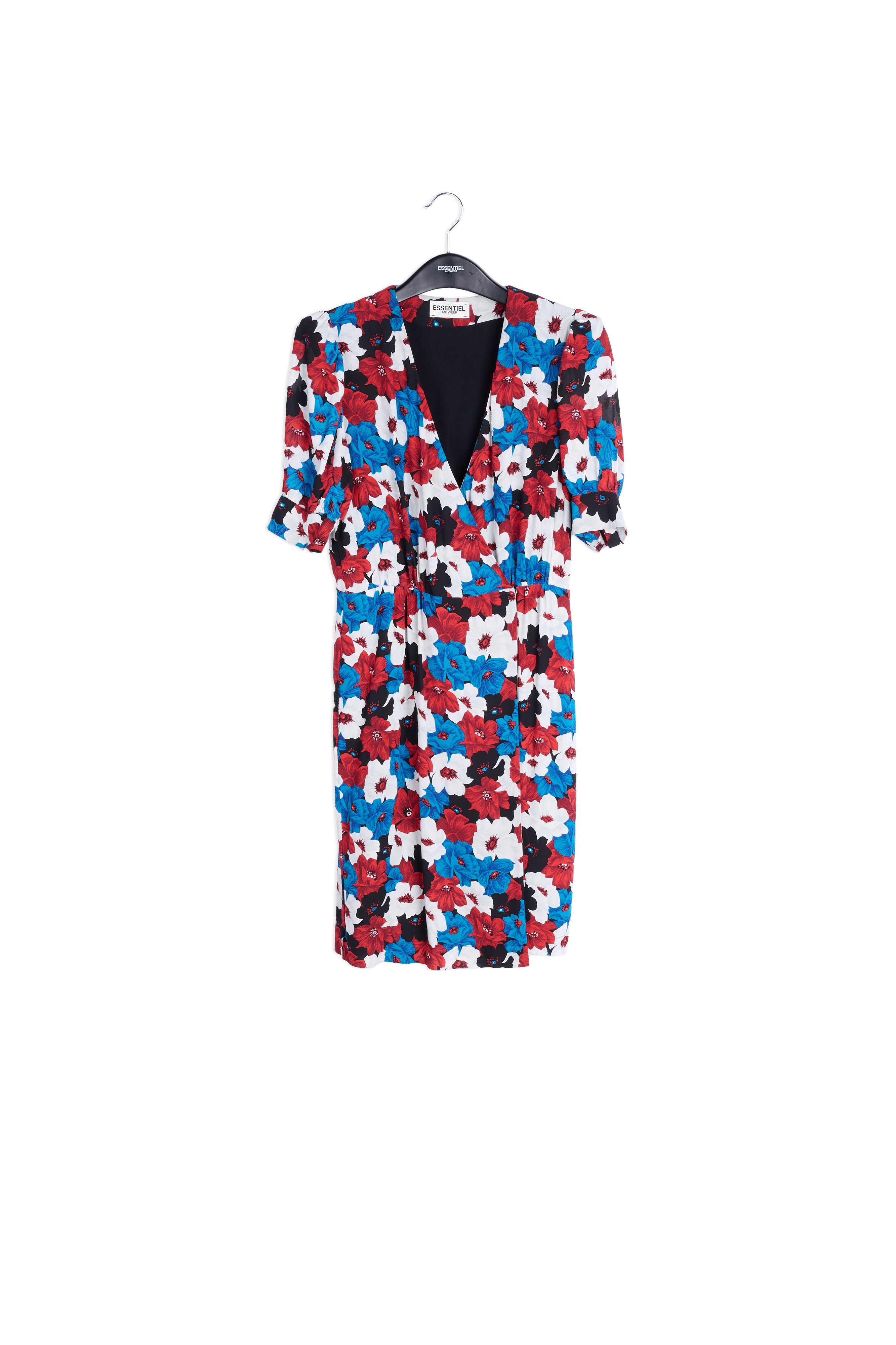 Wikkeljurk met rode, blauwe en witte bloemenprint RE—SSENTIEL | Essentiel second hand