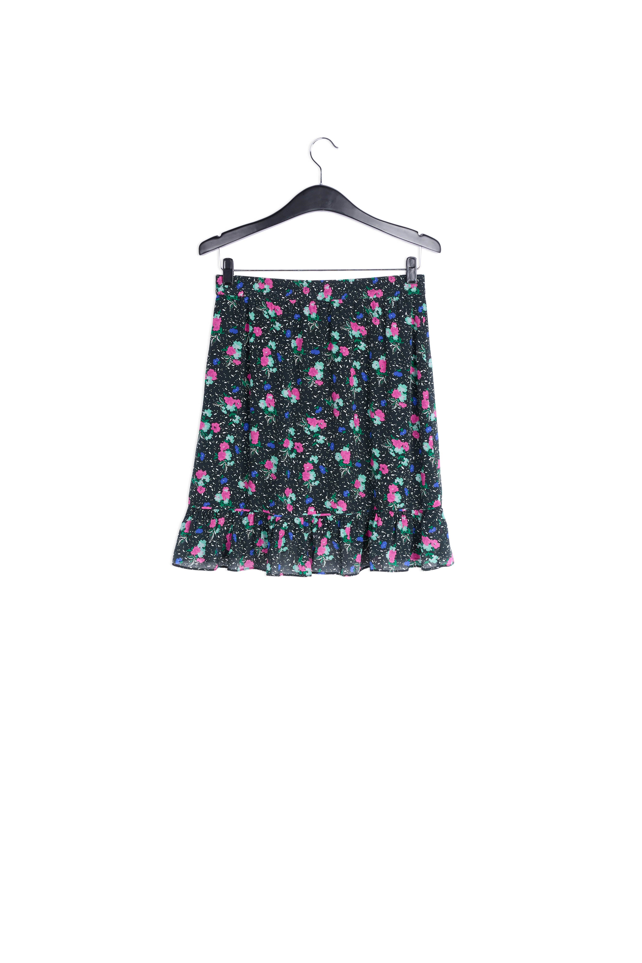 Jupe mini noire à fleurs avec volant RE—SSENTIEL | Essentiel second hand