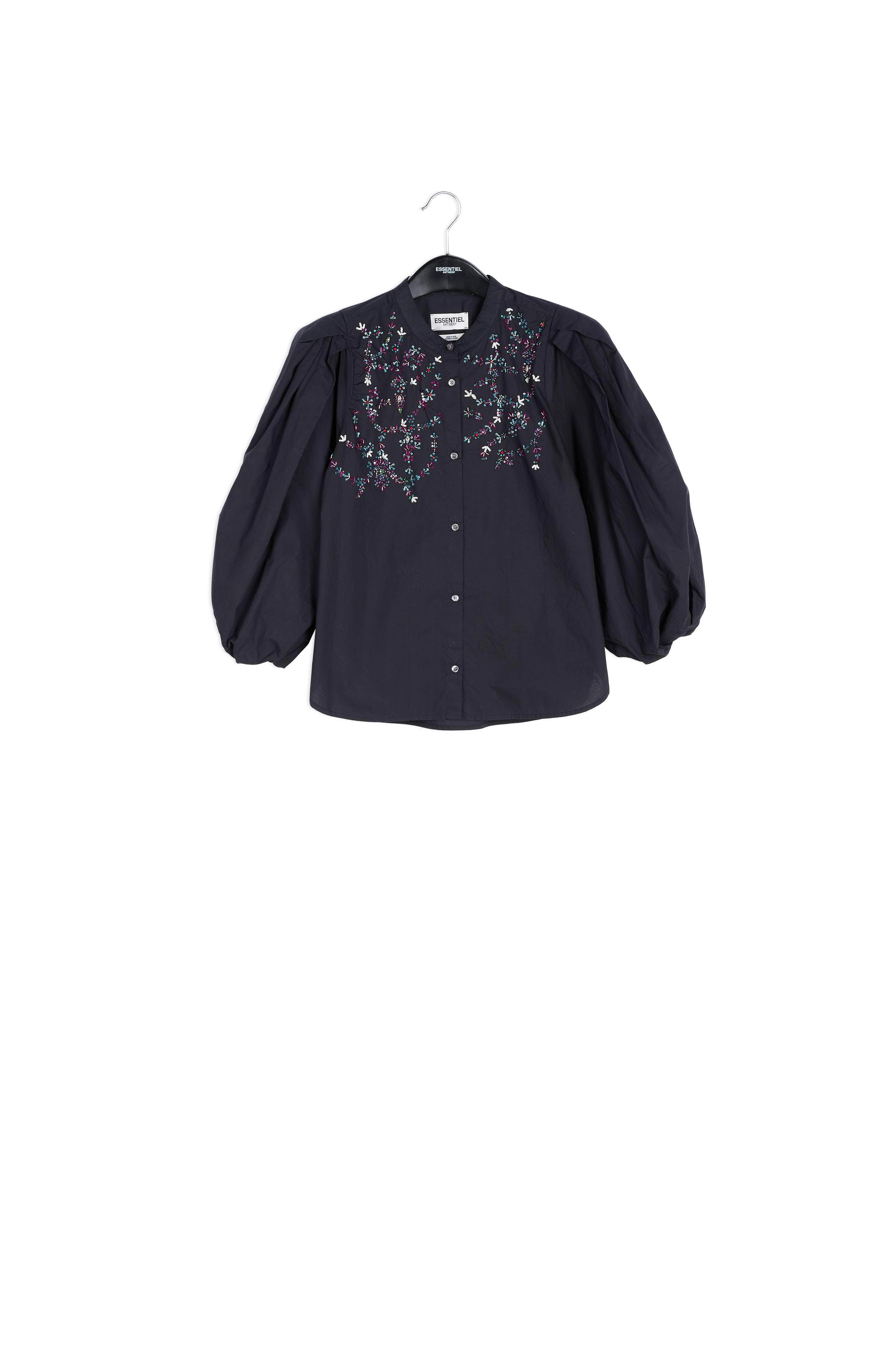 Black cotton bead-embellished shirt RE—SSENTIEL | Essentiel second hand