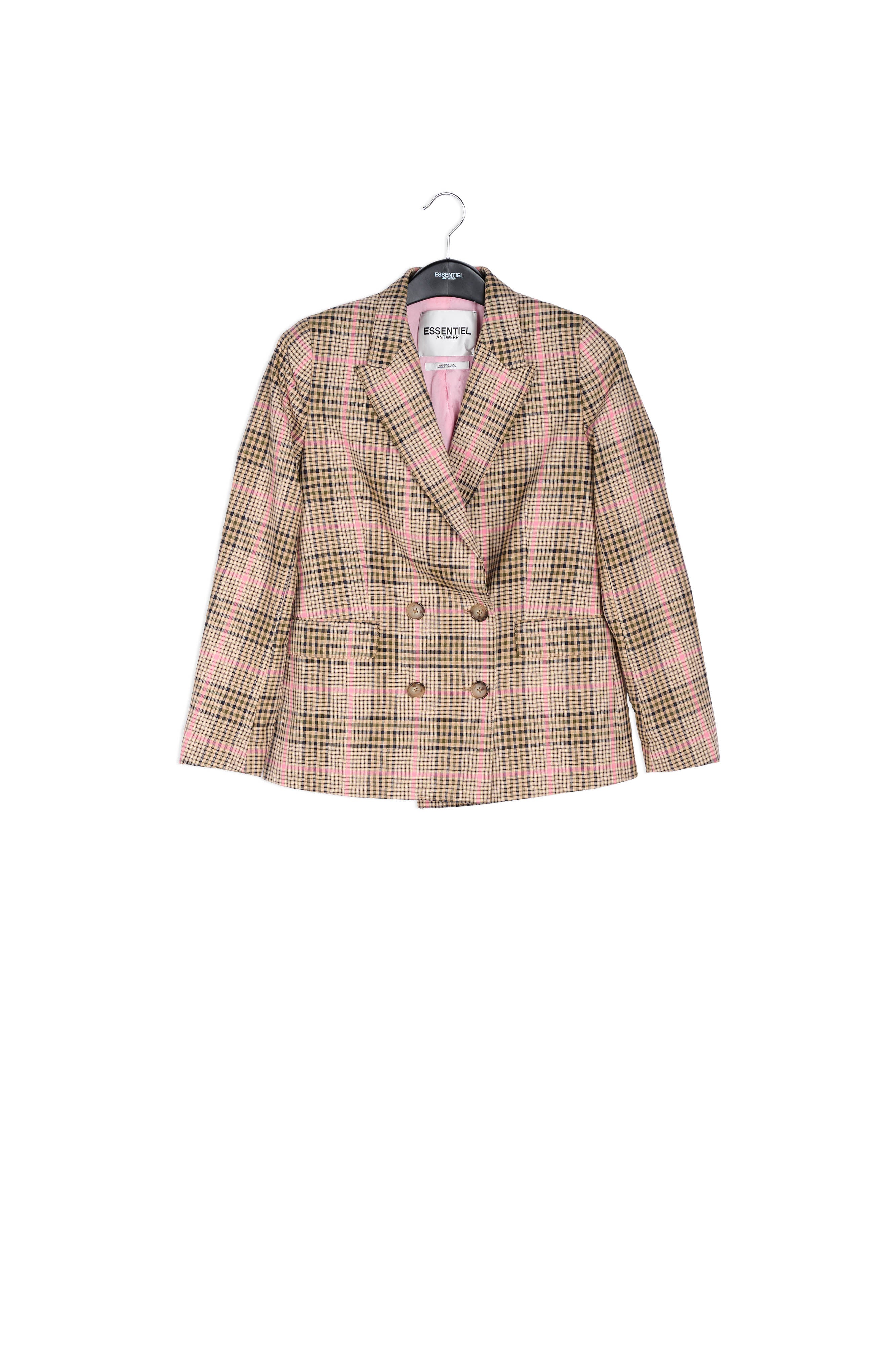 Beige and pink plaid blazer RE—SSENTIEL | Essentiel second hand