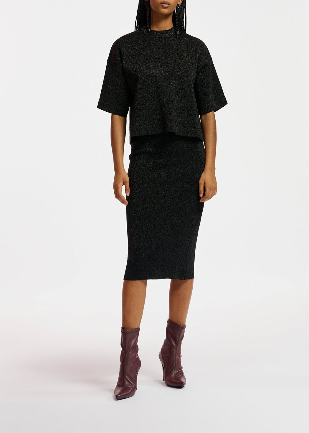 Black lurex short-sleeved sweater RE—SSENTIEL | Essentiel second hand