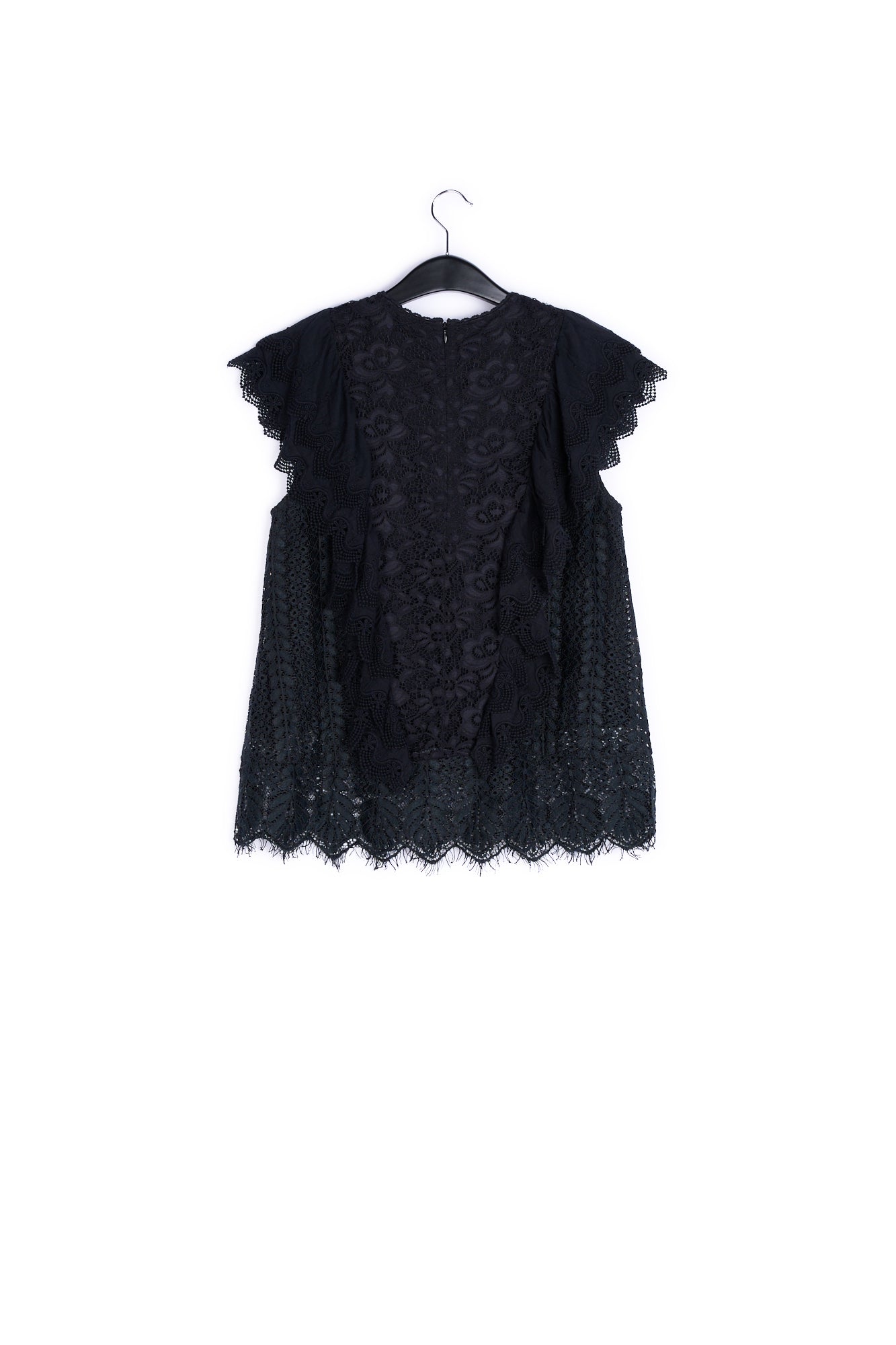 Black ruffled lace top with sequins RE—SSENTIEL | Essentiel second hand