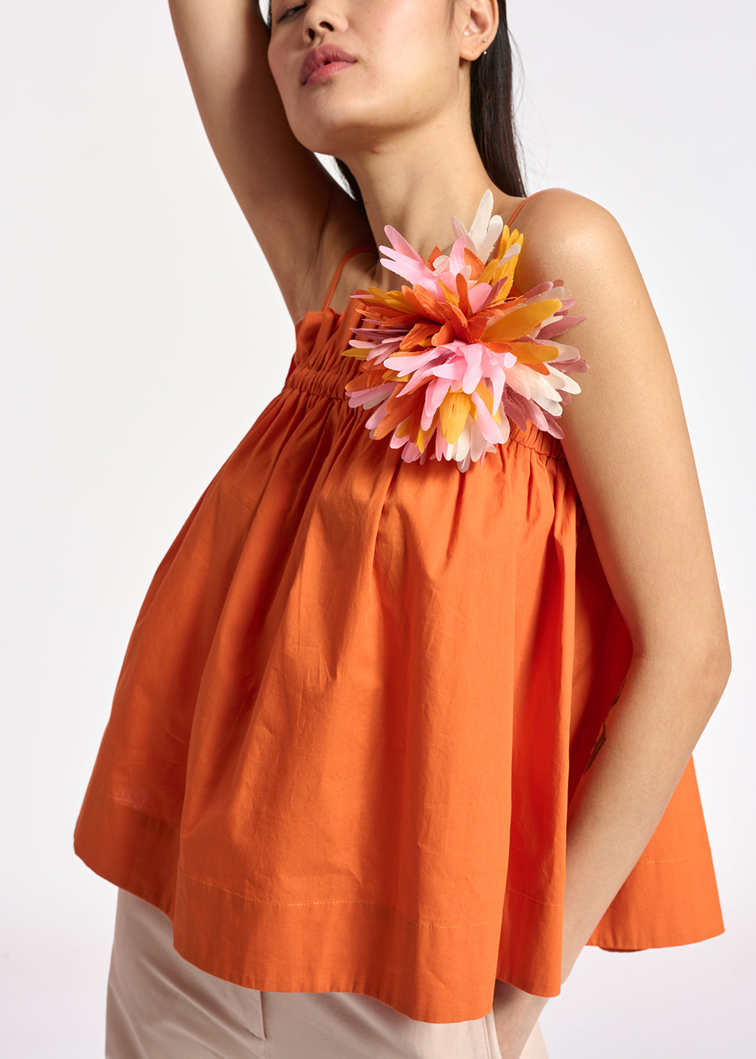 Orange cotton-poplin ruffled camisole RE—SSENTIEL | Essentiel second hand