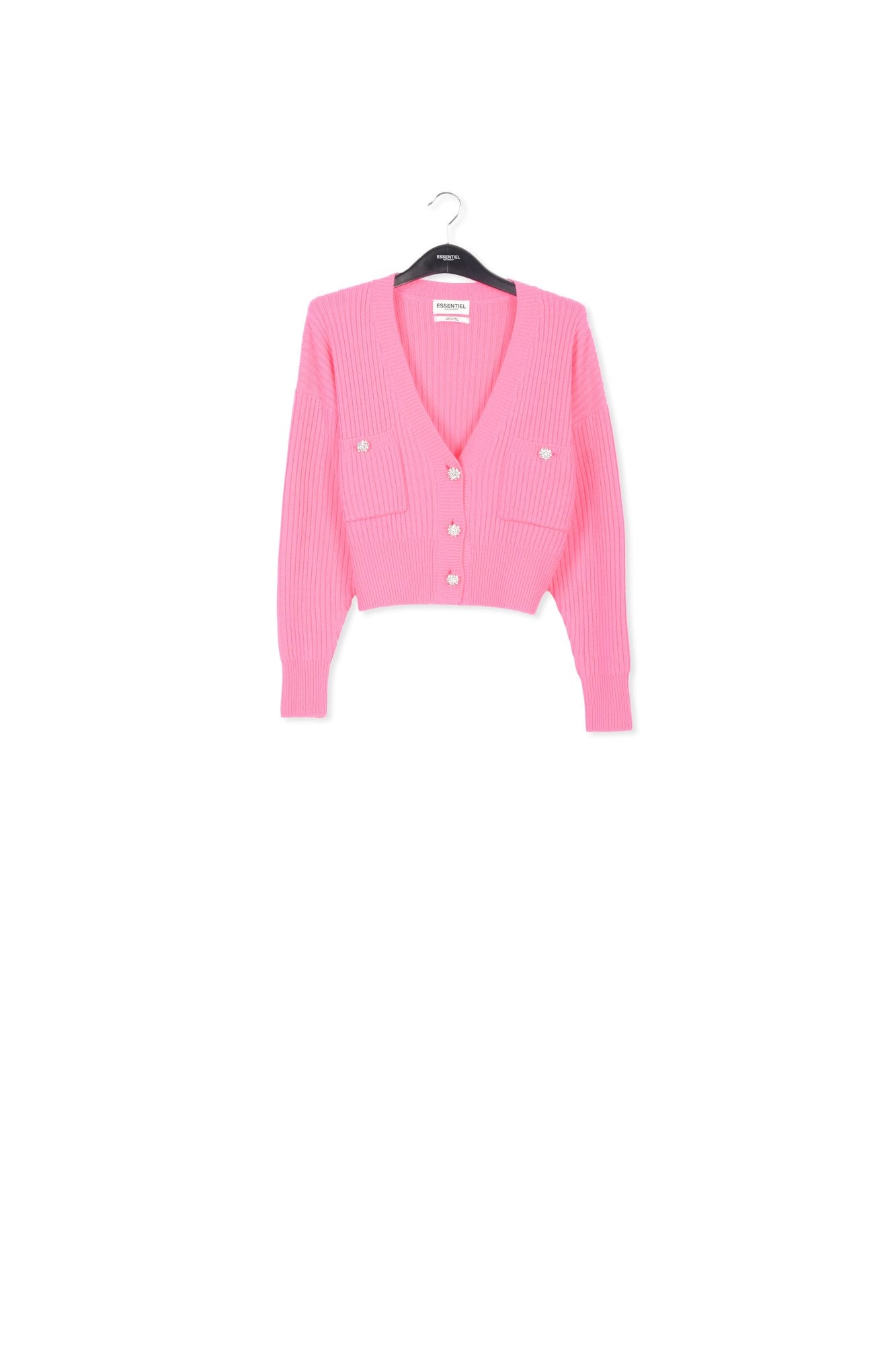 Neon pink rhinestone-button V-neck cardigan RE—SSENTIEL | Essentiel second hand