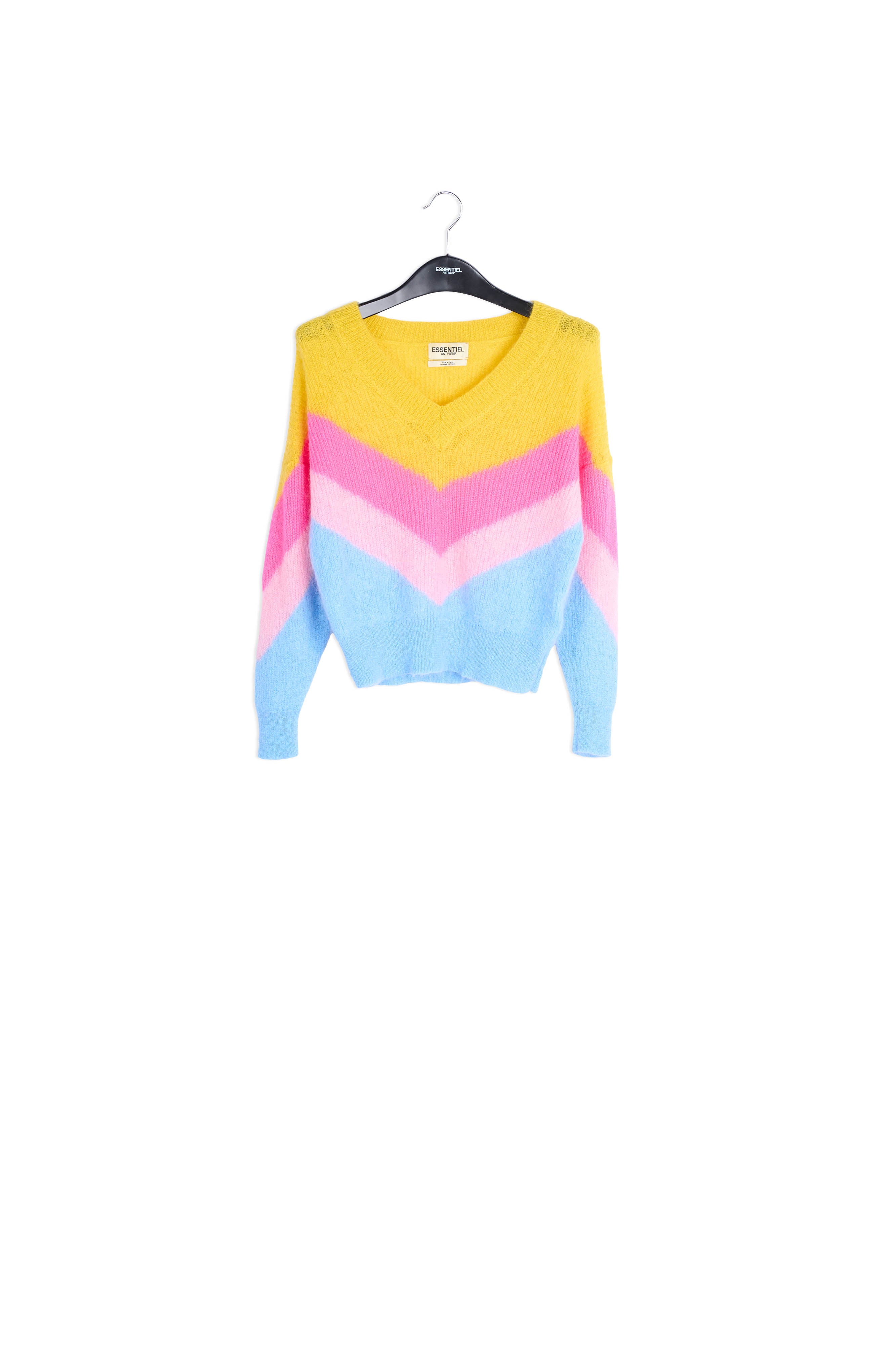 Yellow, pink and blue v pattern sweater RE—SSENTIEL | Essentiel second hand