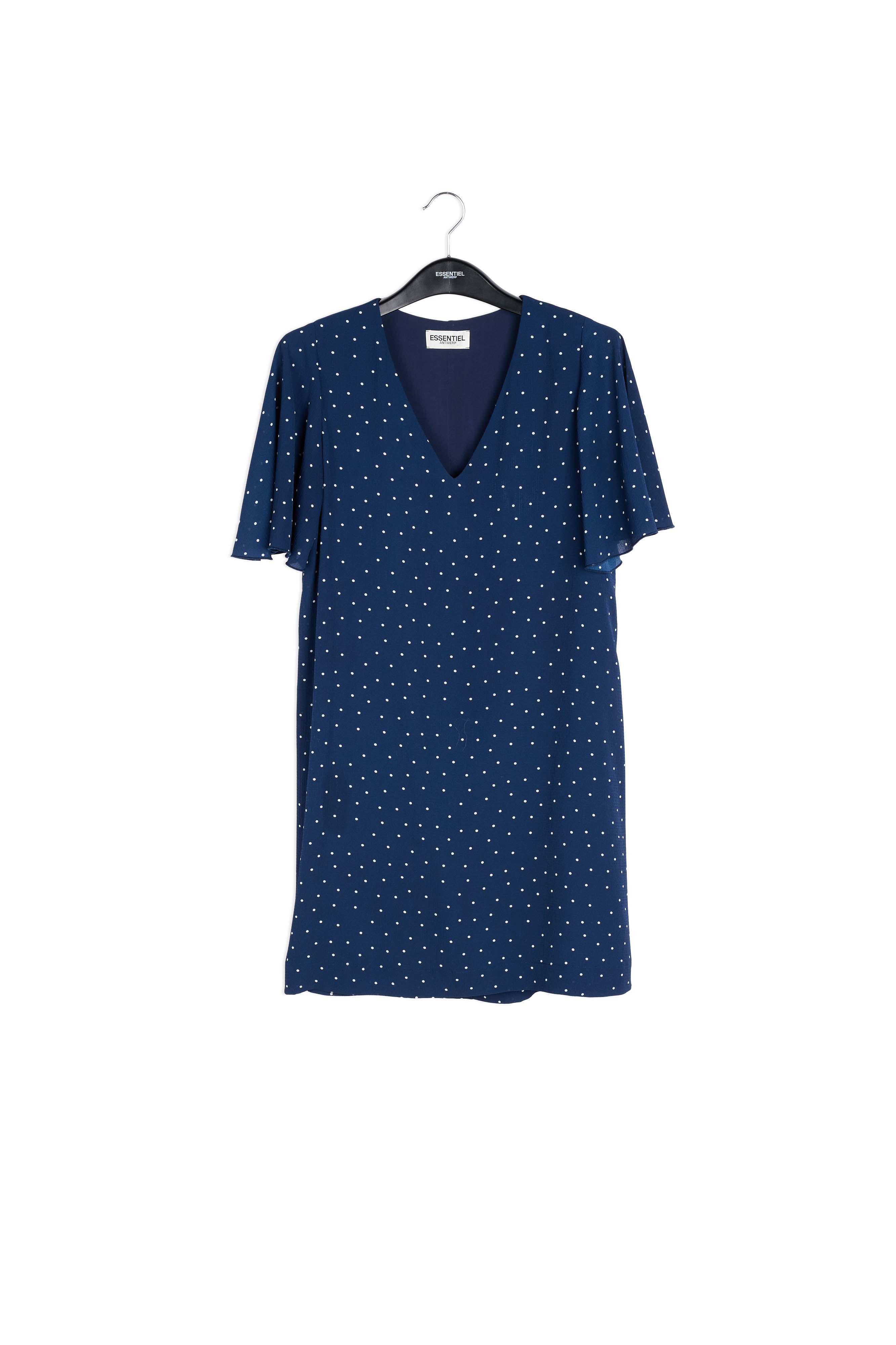 Flared dark blue polka dot dress RE—SSENTIEL | Essentiel second hand