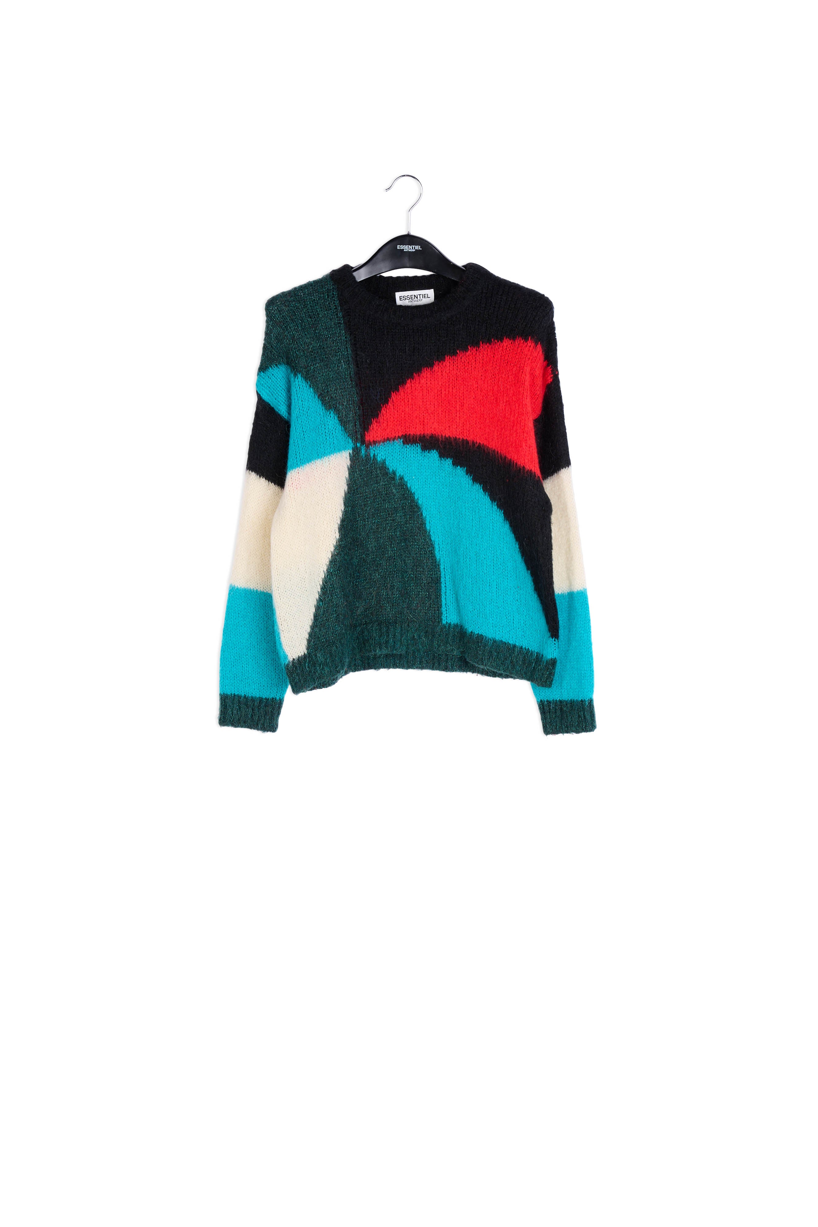 Dark green, blue and red intarsia-knitted sweater RE—SSENTIEL | Essentiel second hand