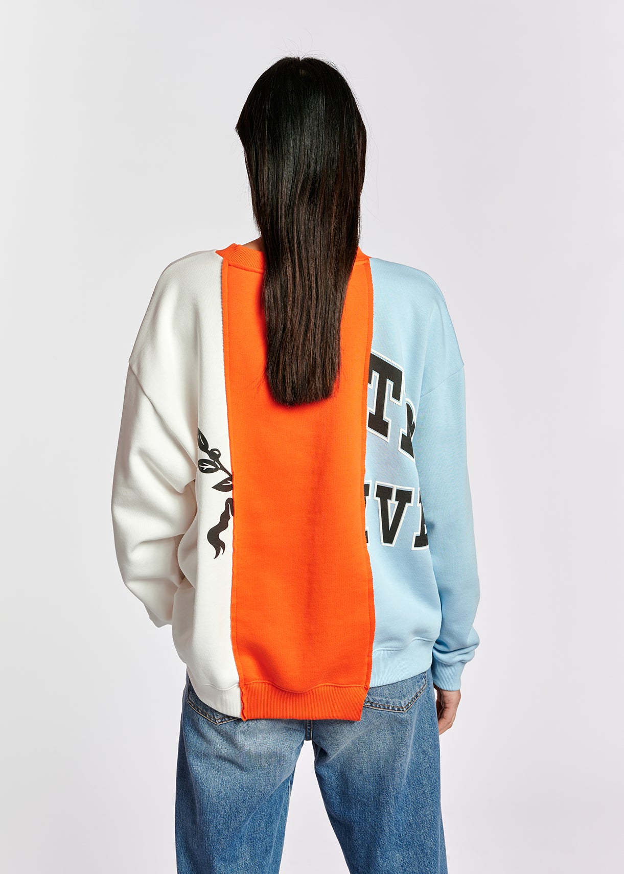 Light blue, orange and white patchwork sweatshirt RE—SSENTIEL | Essentiel second hand