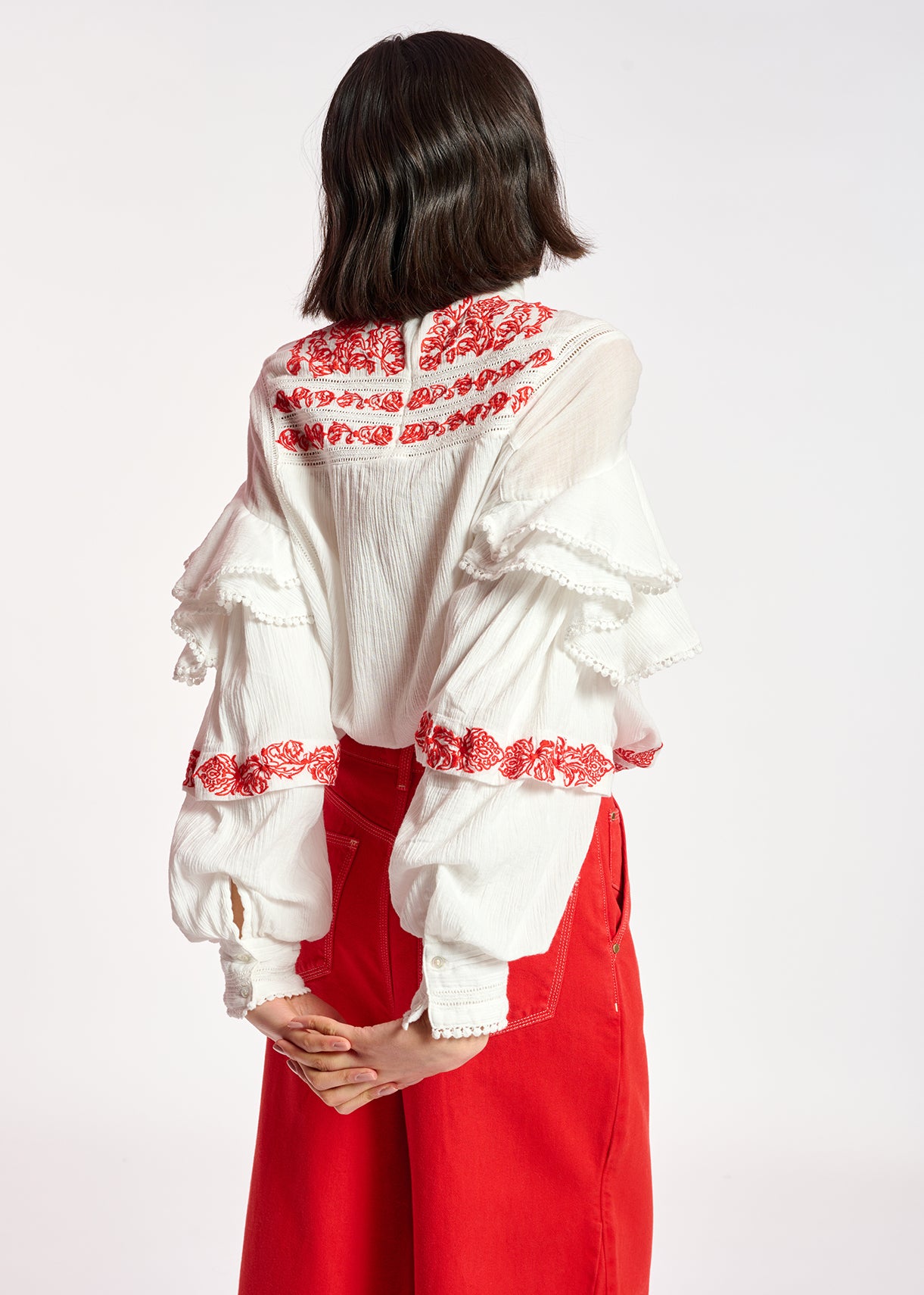 Gebroken witte top met volants en kant RE—SSENTIEL | Essentiel second hand