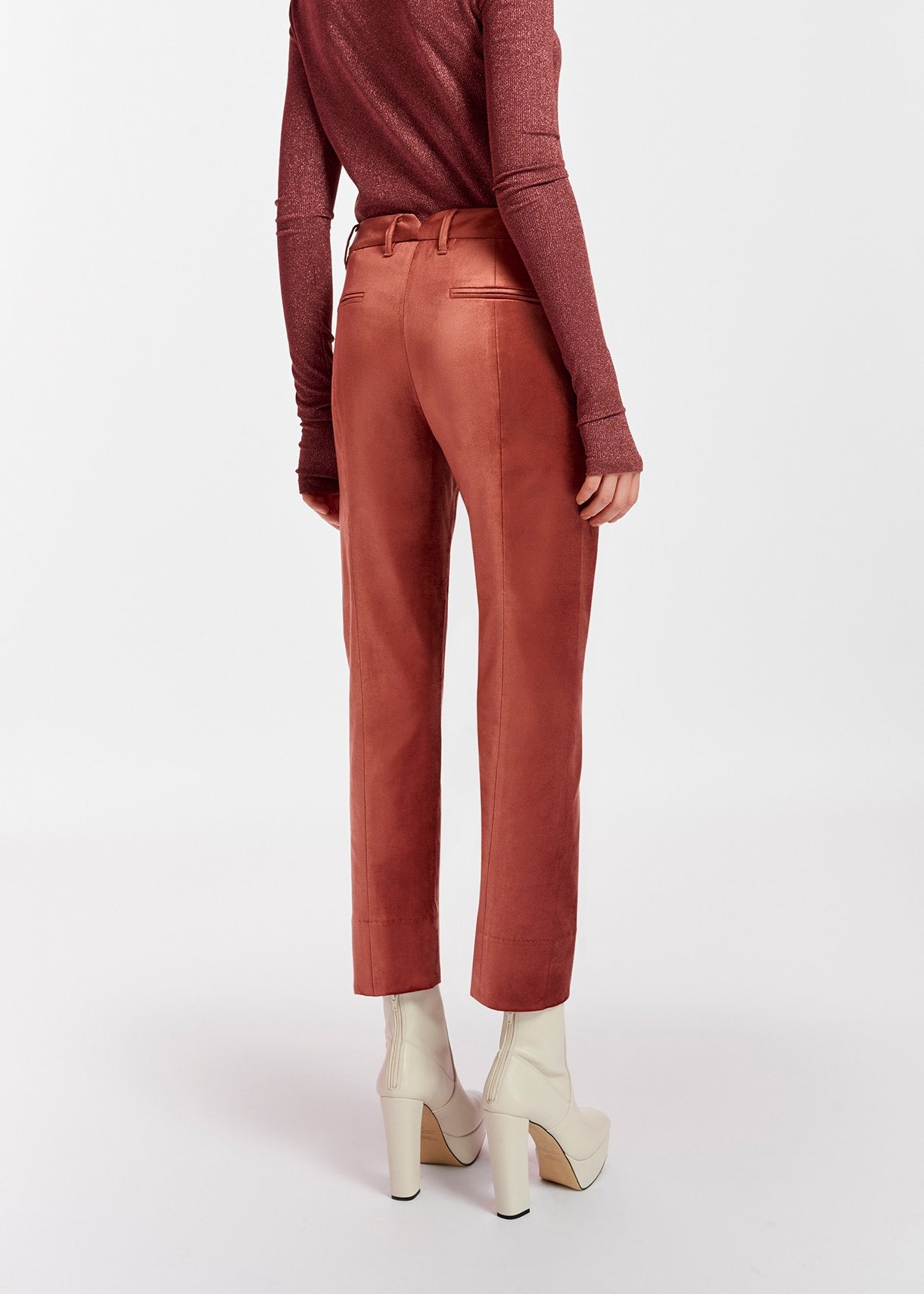 Dark peach tapered-leg velvet pants RE—SSENTIEL | Essentiel second hand