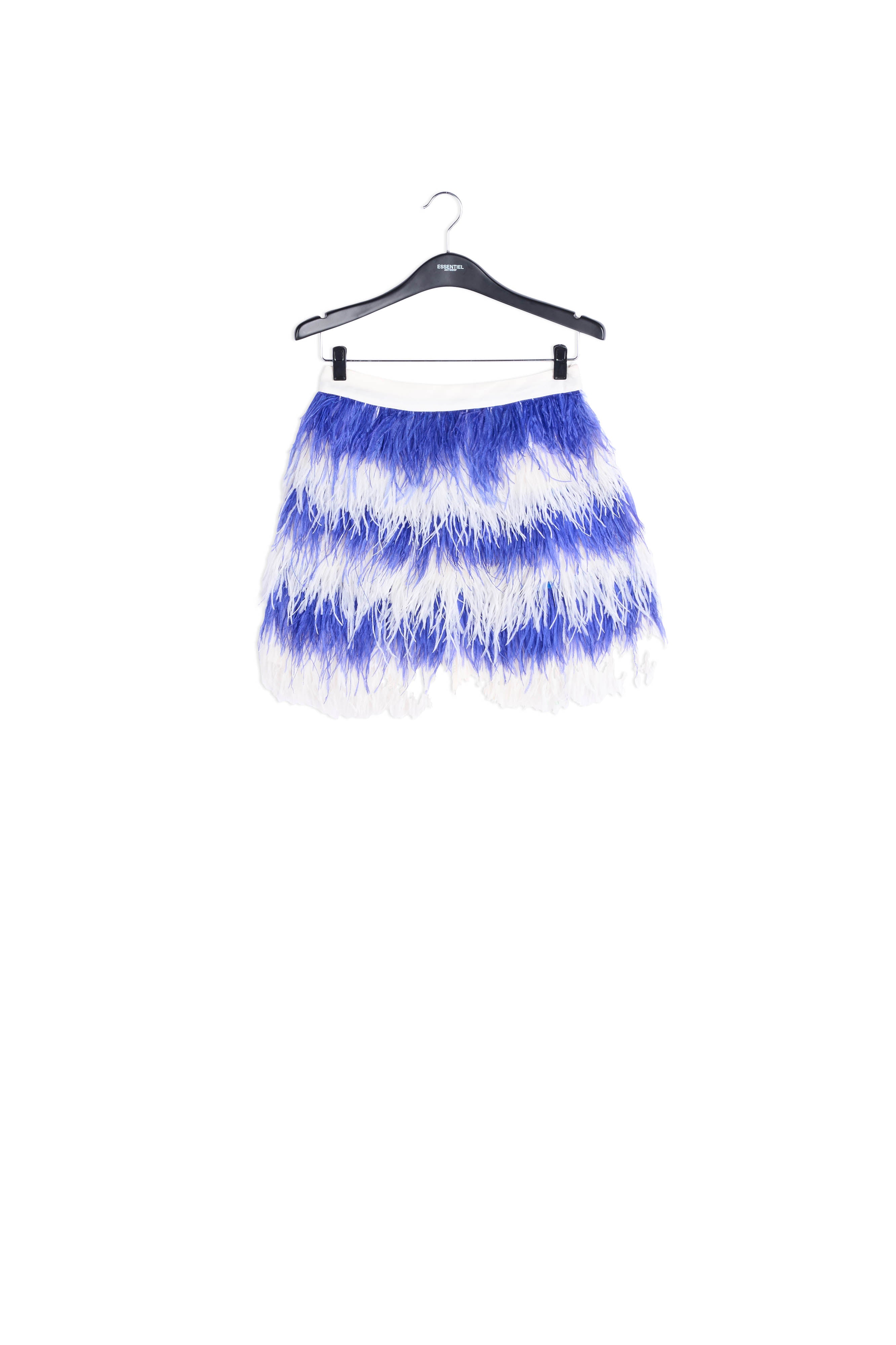 Blue and white feather-embellished mini skirt RE—SSENTIEL | Essentiel second hand