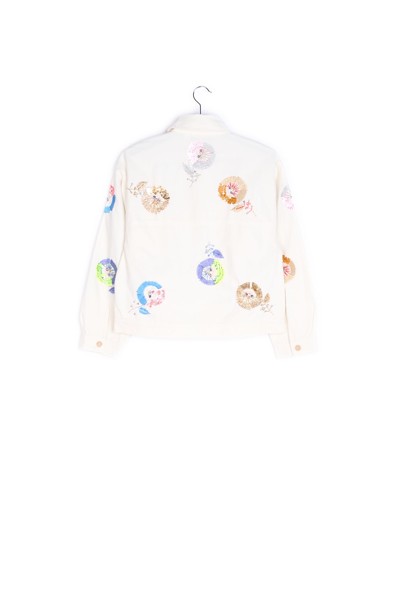 Off-white floral-embroidered cotton denim jacket RE—SSENTIEL | Essentiel second hand