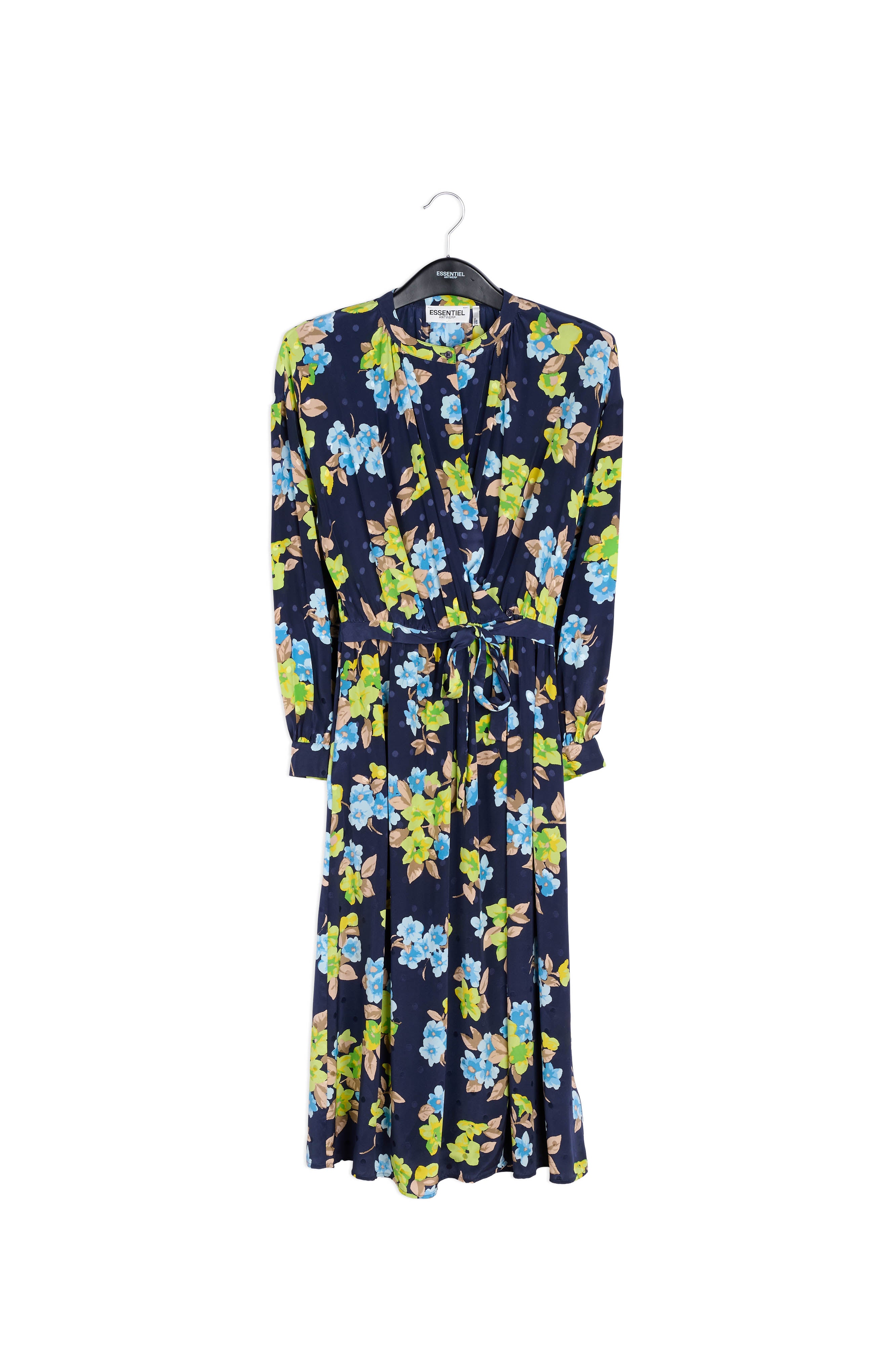 Dark blue floral and polka dot silk shirt dress RE—SSENTIEL | Essentiel second hand