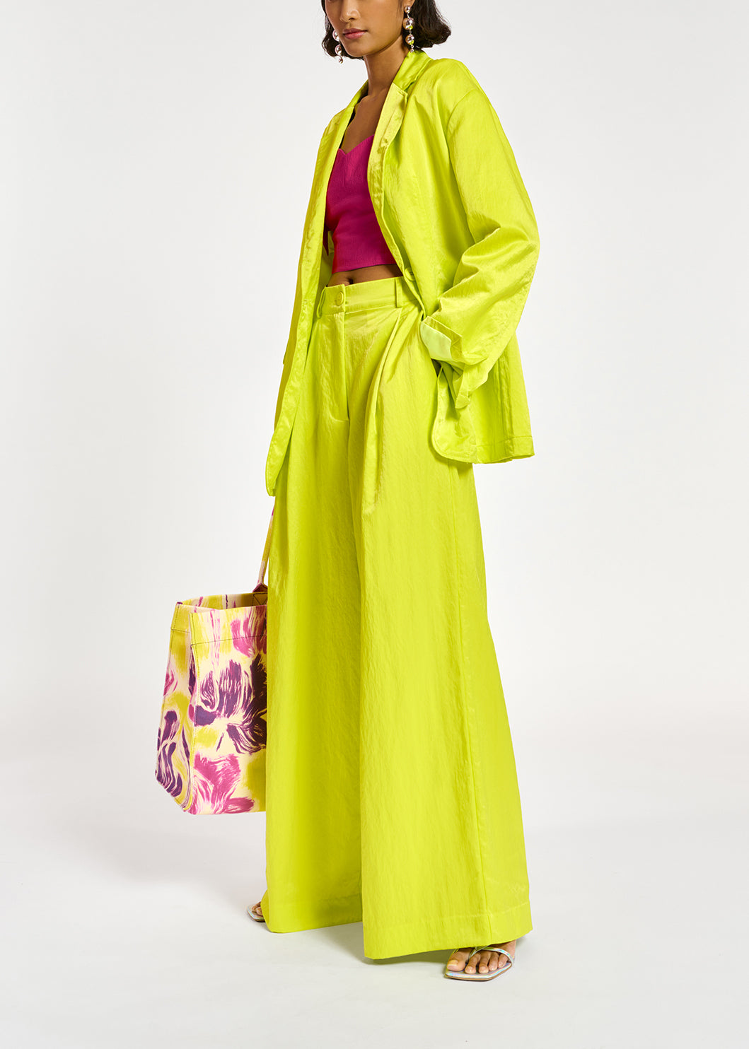 Blazer droit en satin vert citron RE—SSENTIEL | Essentiel second hand