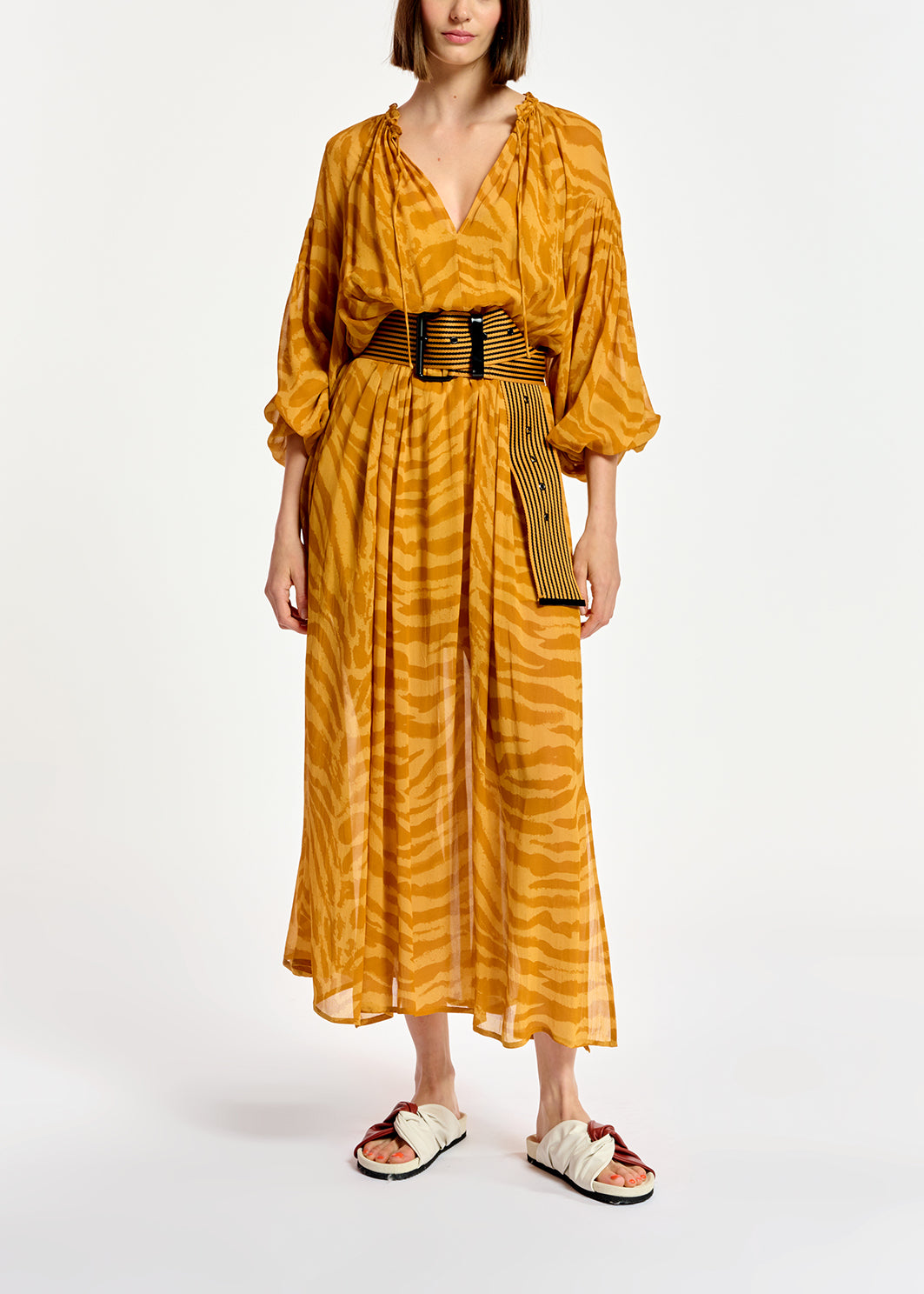 Ochre zebra-print loose-fit maxi dress RE—SSENTIEL | Essentiel second hand