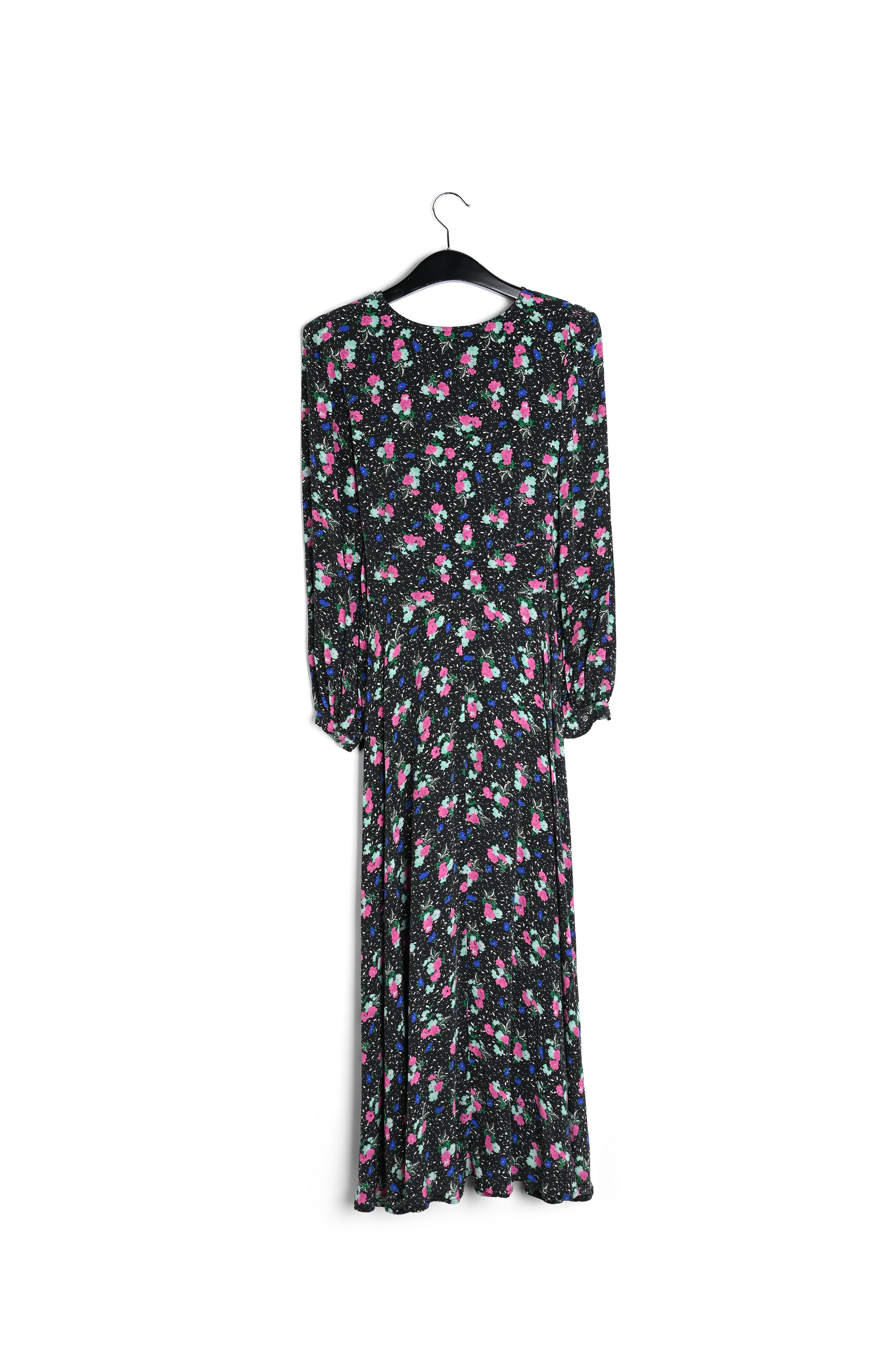 Robe maxi portefeuille noire à fleurs RE—SSENTIEL | Essentiel second hand
