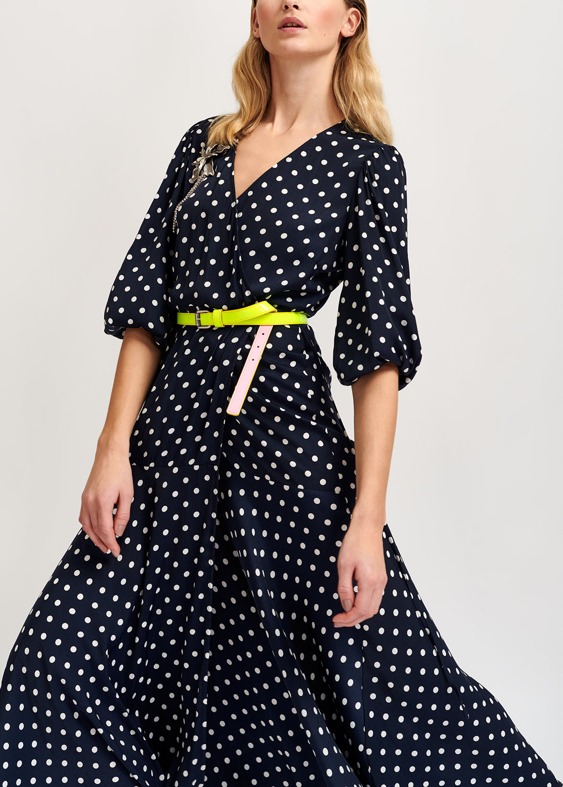 Dark blue polka dot wrap maxi dress RE—SSENTIEL | Essentiel second hand