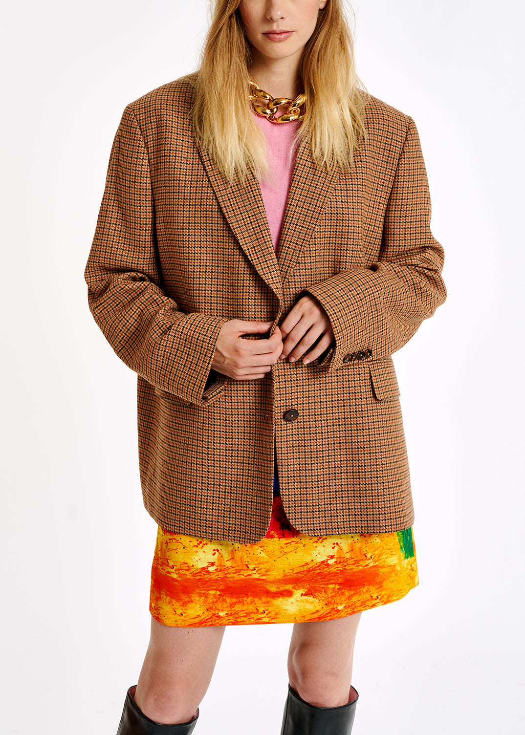 Brown check oversized-fit blazer RE—SSENTIEL | Essentiel second hand