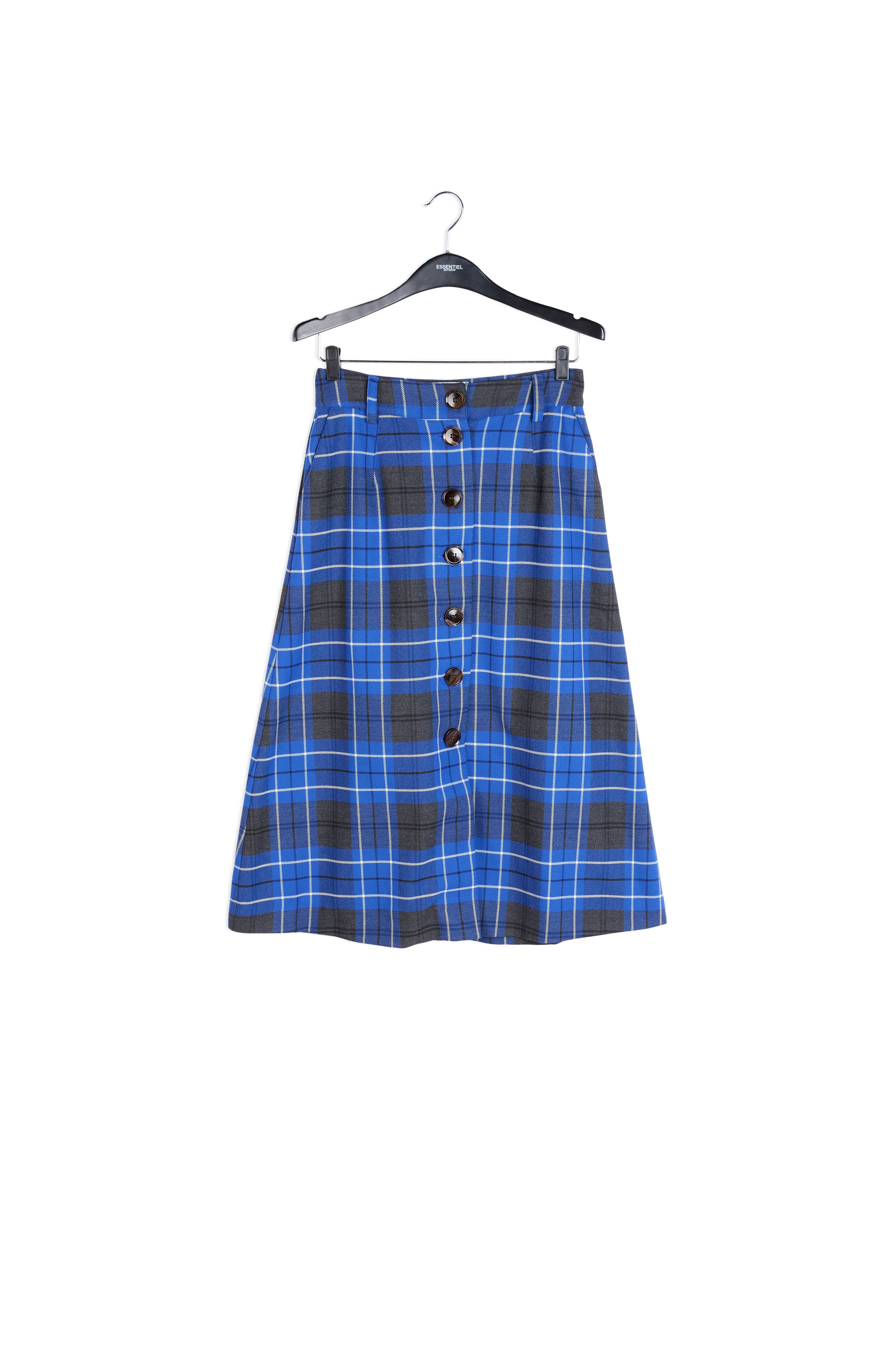 Blue and black check midi skirt RE—SSENTIEL | Essentiel second hand
