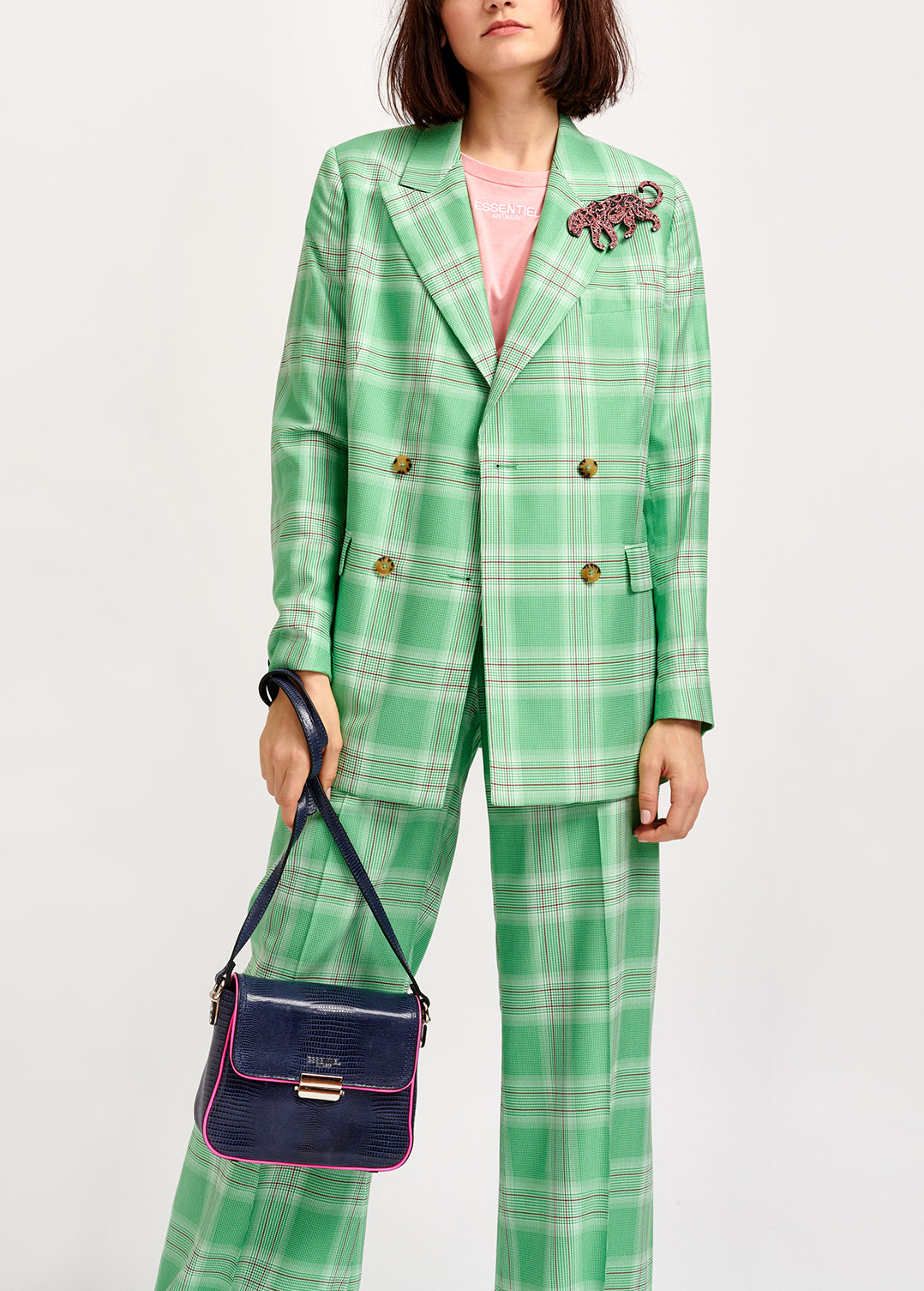 Veste croisée en tartan vert RE—SSENTIEL | Essentiel second hand