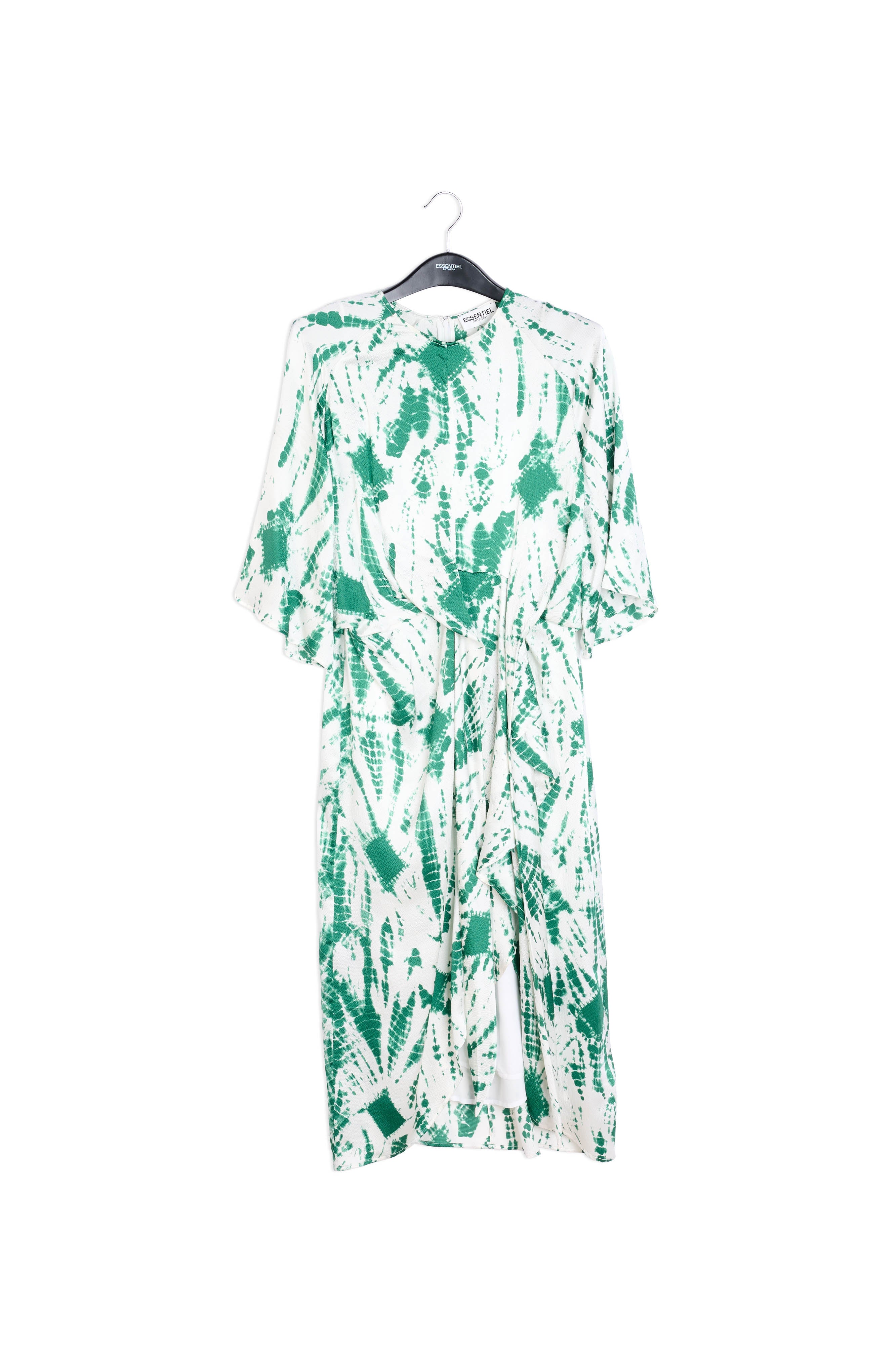 Gebroken witte en groene tie-dyed zijden midi-jurk RE—SSENTIEL | Essentiel second hand