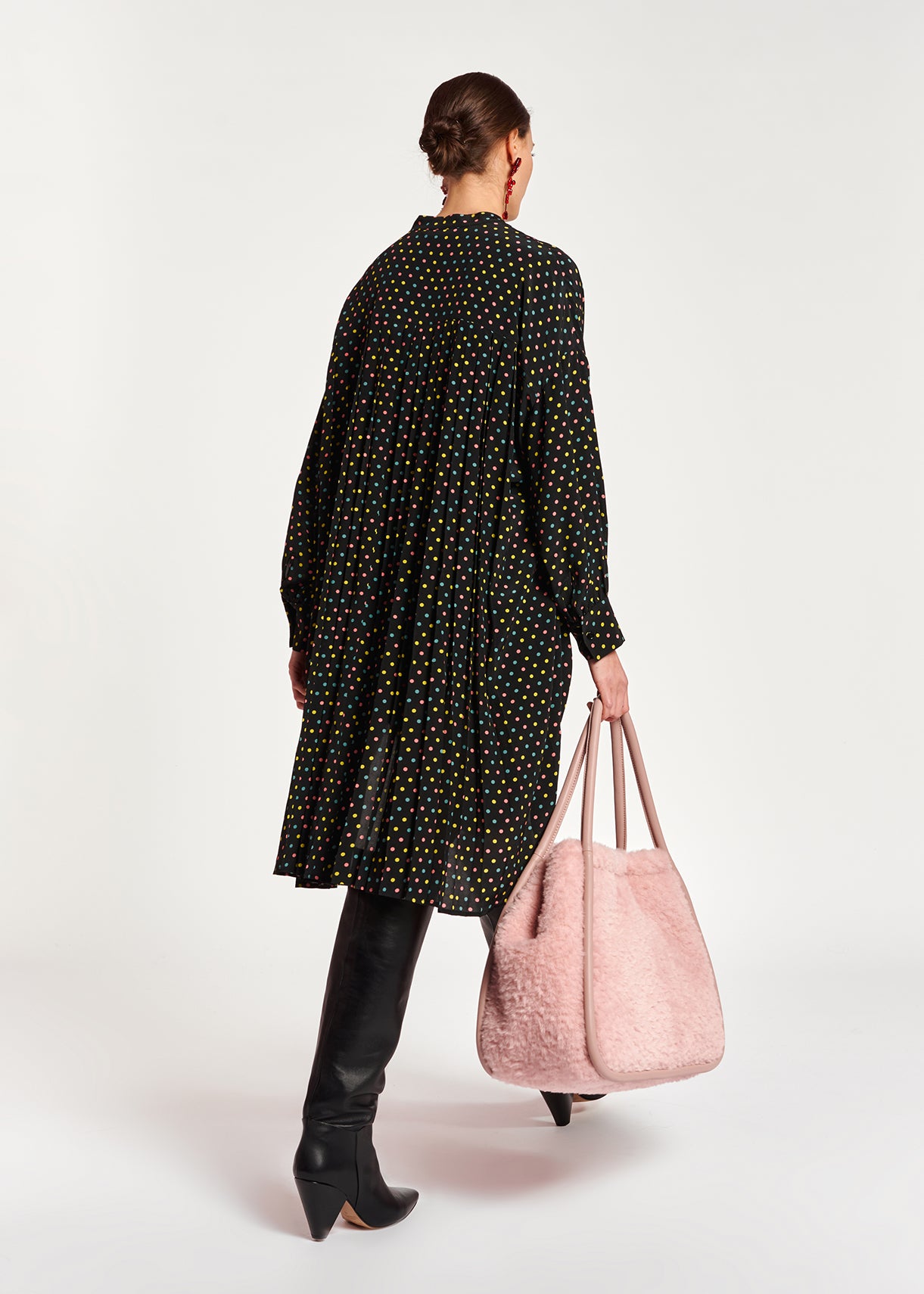 Black polka-dot shirt dress with plissé backside RE—SSENTIEL | Essentiel second hand