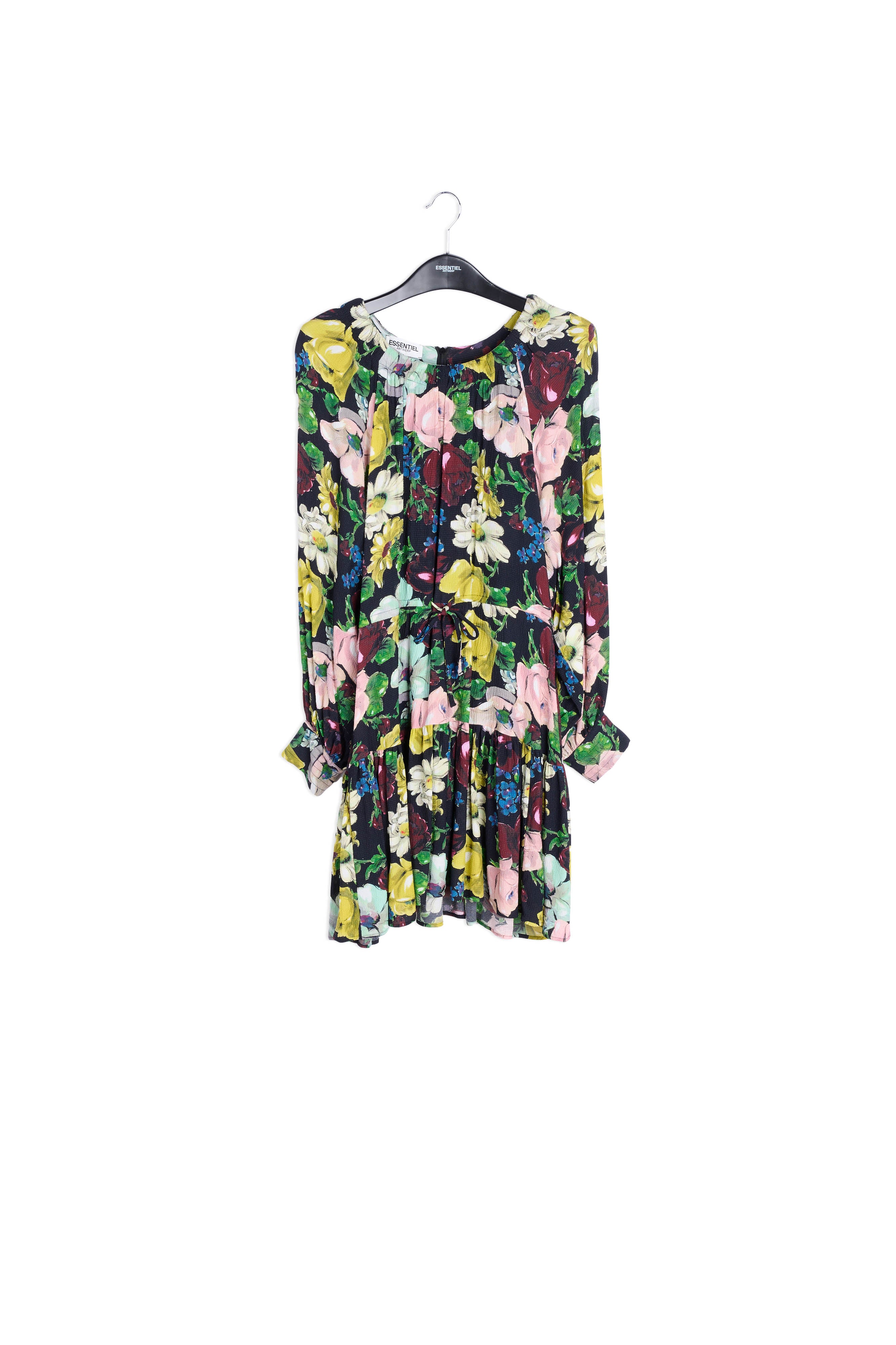 Black, white and yellow floral print mini dress RE—SSENTIEL | Essentiel second hand