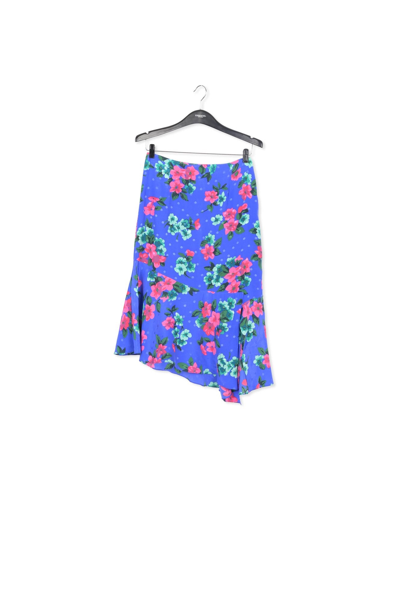 Blue floral and polka dot silk midi skirt RE—SSENTIEL | Essentiel second hand