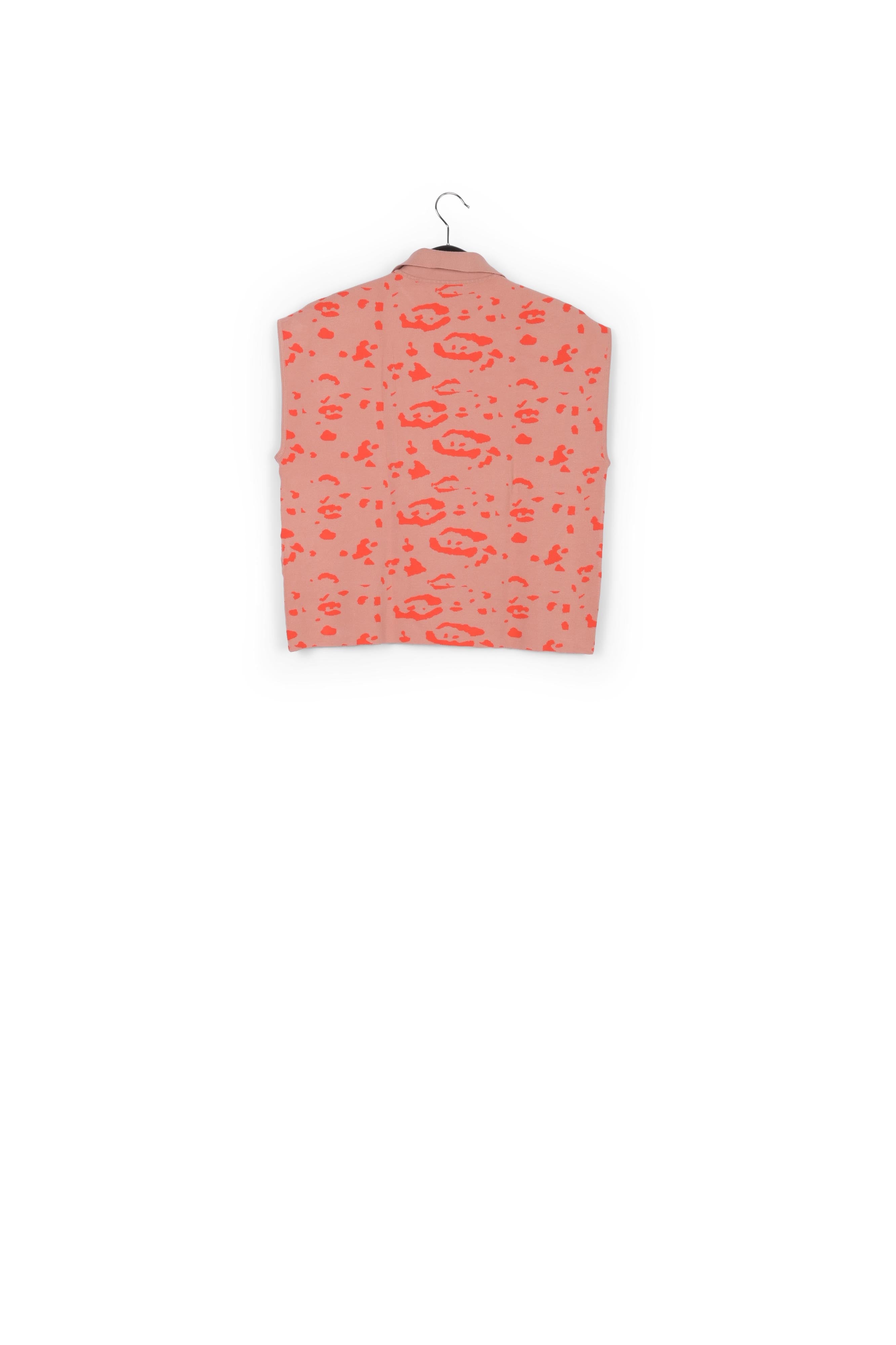 Vintage pink and red knitted polo top with leopard print RE—SSENTIEL | Essentiel second hand