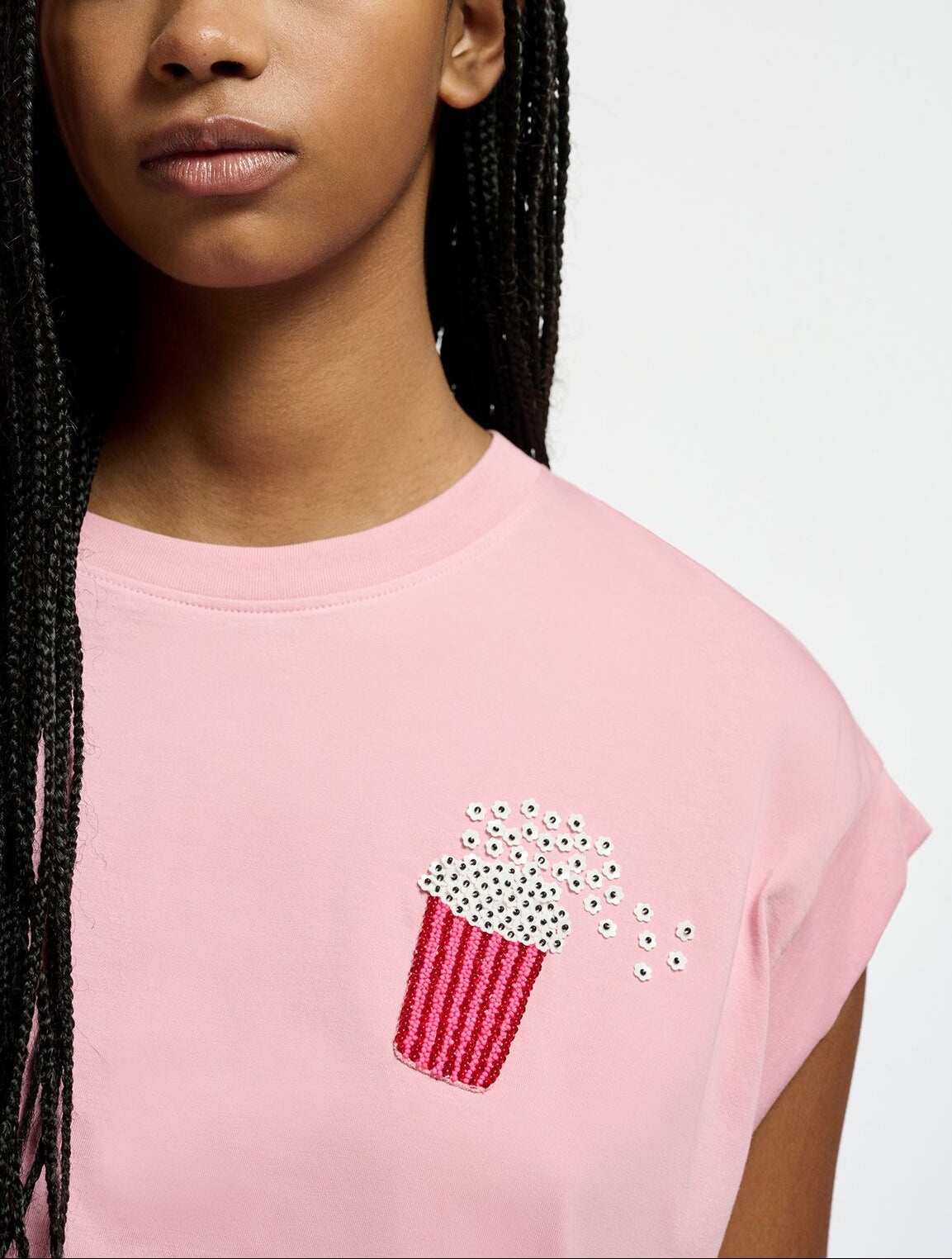Light pink organic cotton T-shirt with popcorn embroidery RE—SSENTIEL | Essentiel second hand