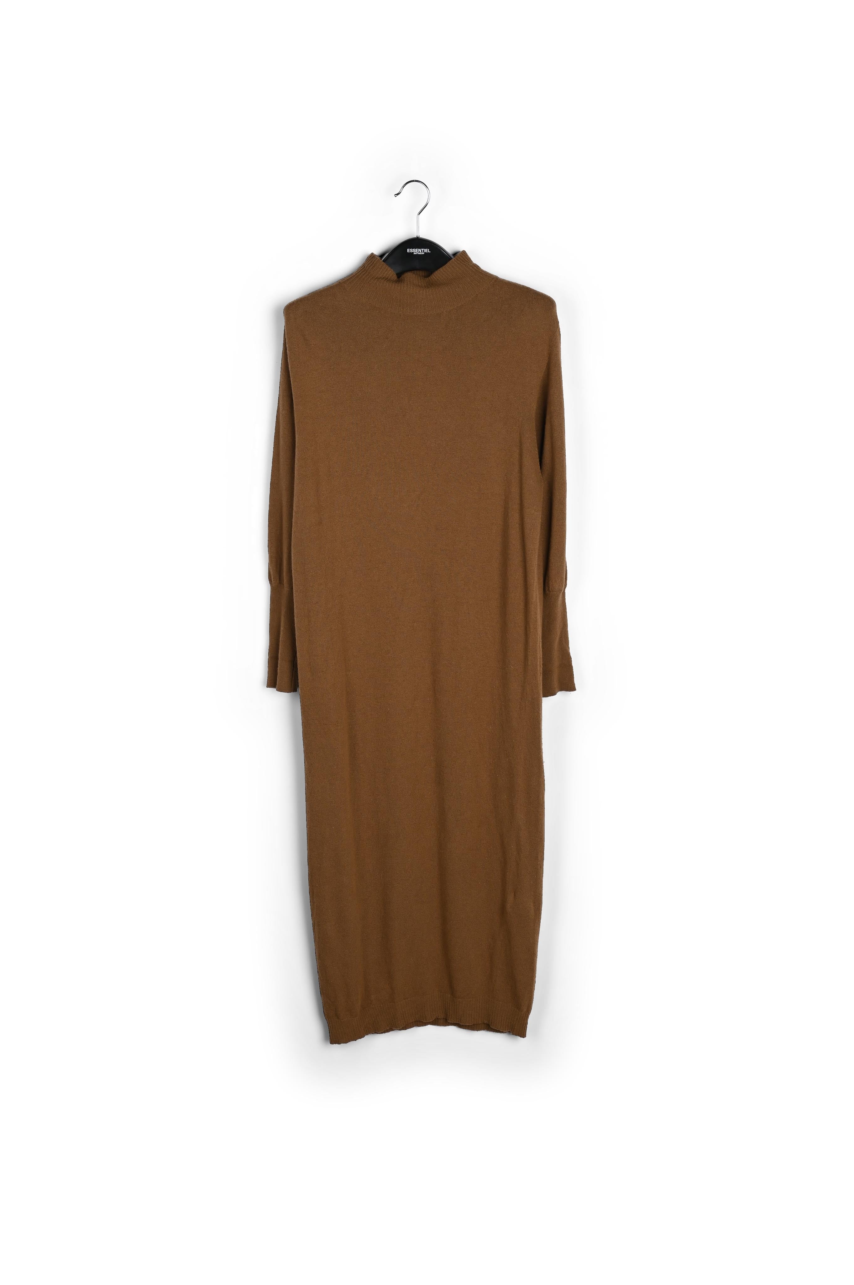 Camel midi-jurk gebreid met merinoswol RE—SSENTIEL | Essentiel second hand