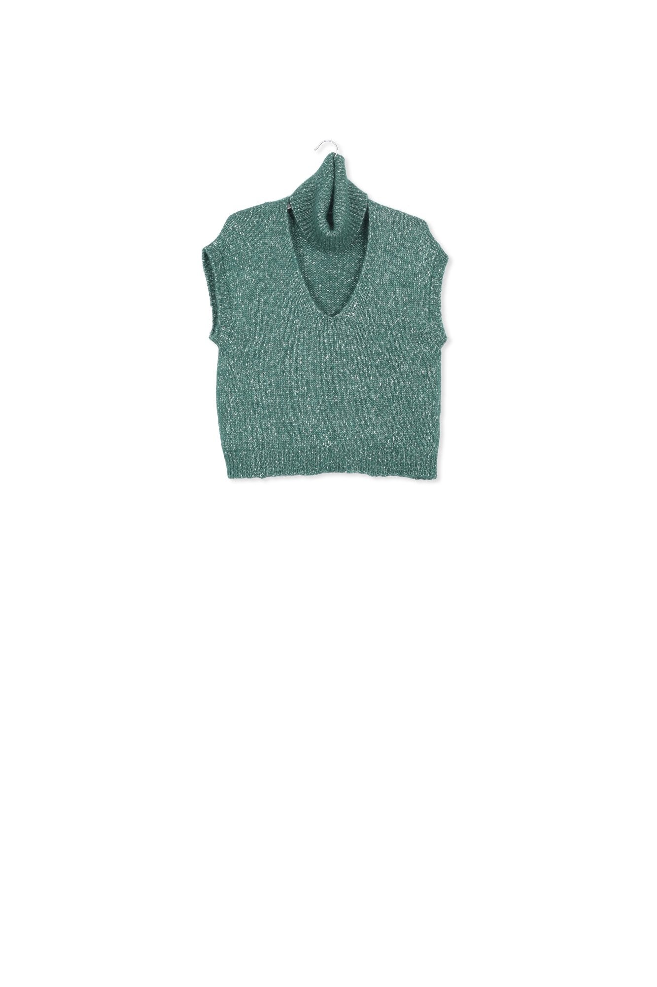 Dark green mélange sleeveless sweater with separate collar RE—SSENTIEL | Essentiel second hand