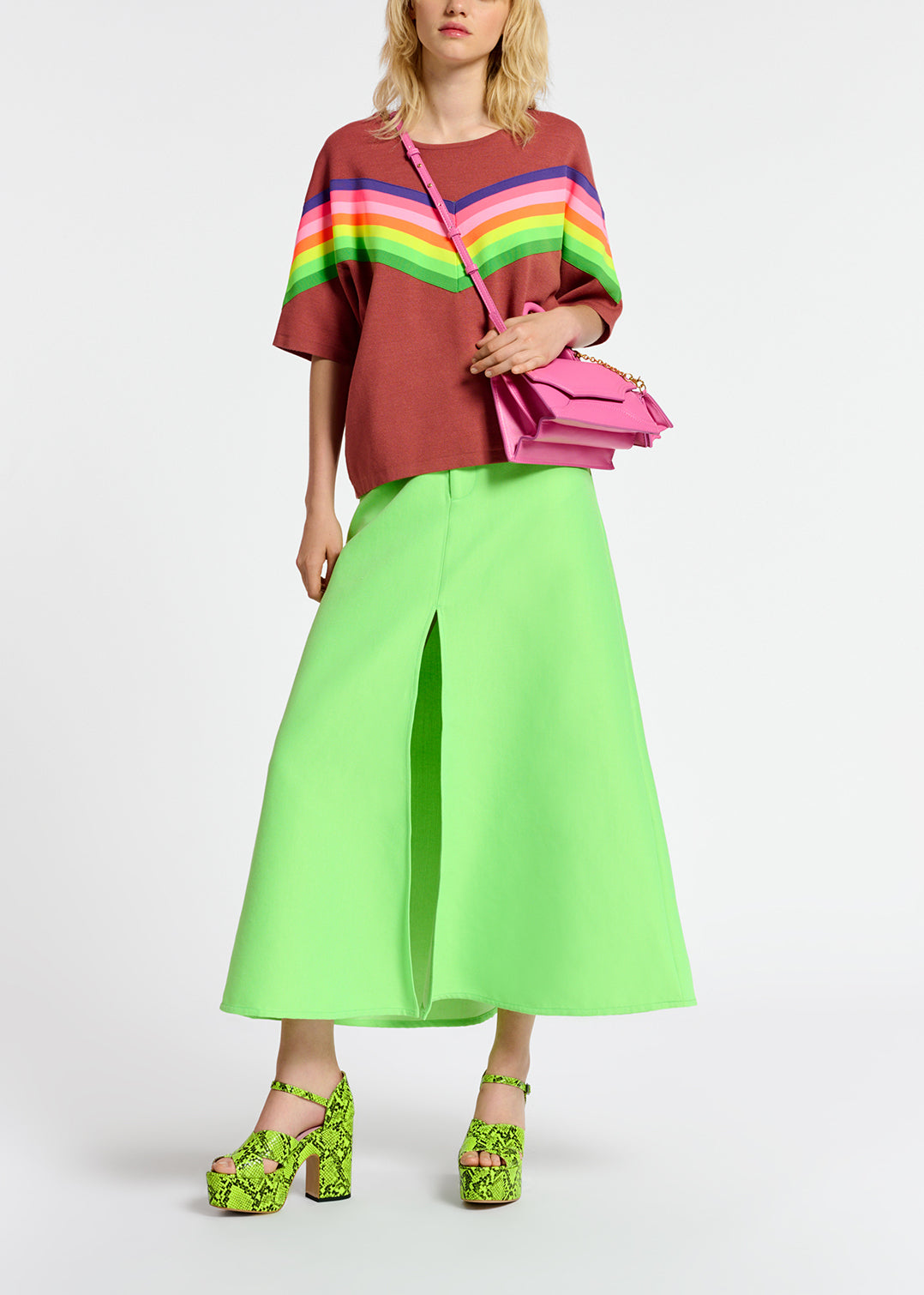 Maxi jupe trapèze vert fluo RE—SSENTIEL | Essentiel second hand