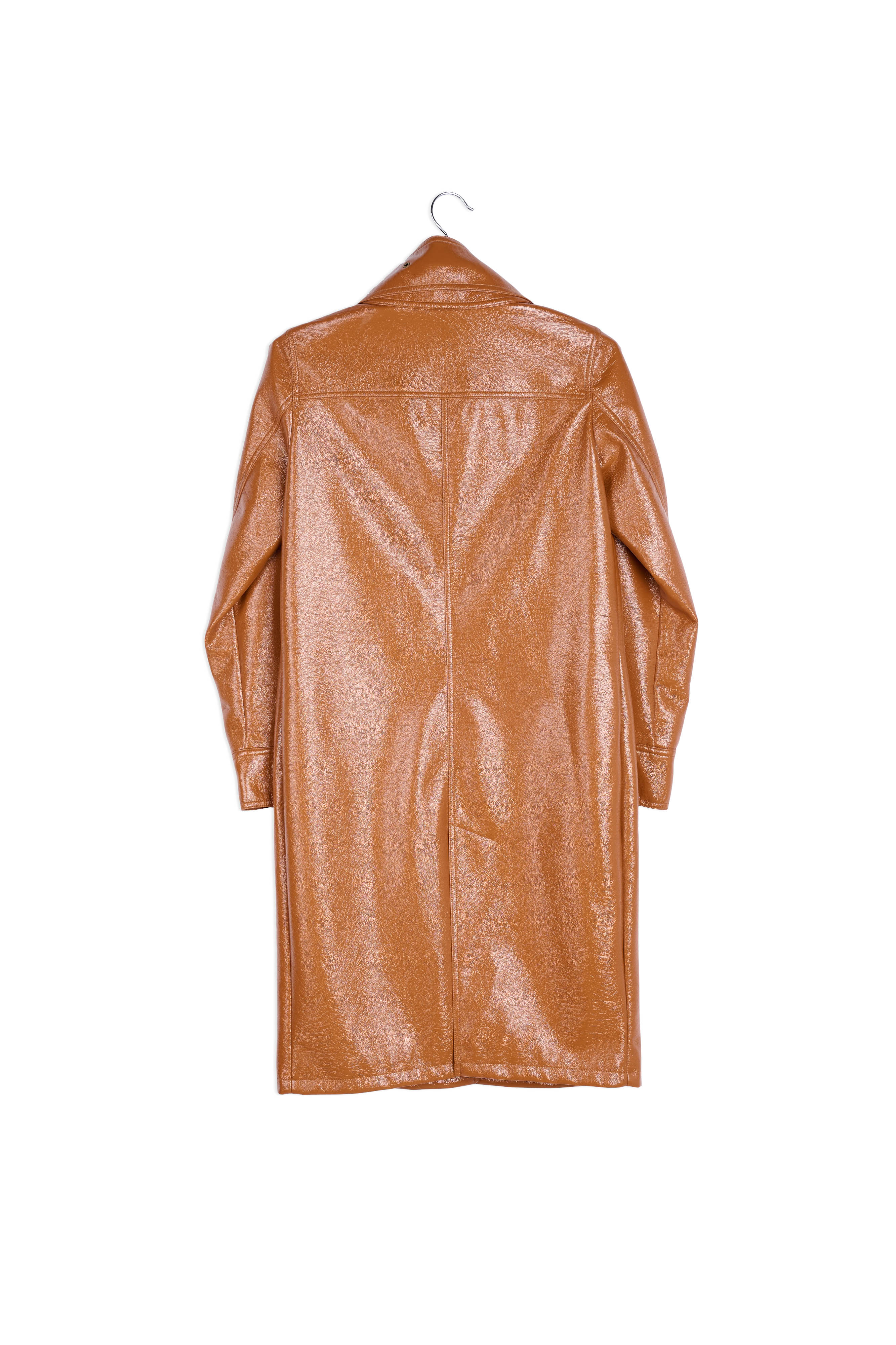 Brown faux patent-leather trench coat RE—SSENTIEL | Essentiel second hand
