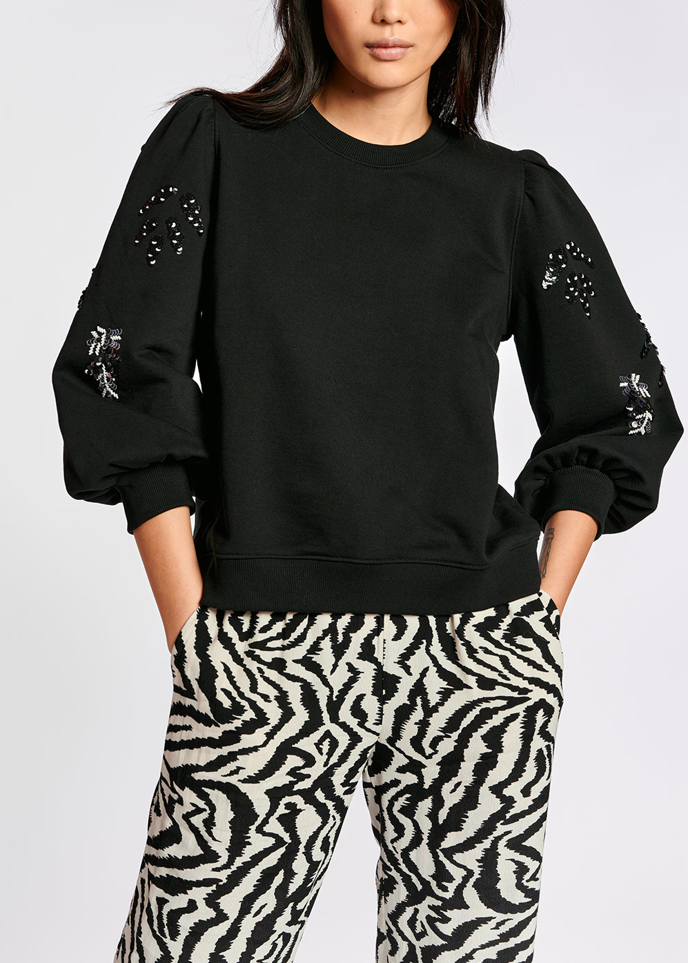 Black cotton sequin-embroidered sweatshirt RE—SSENTIEL | Essentiel second hand