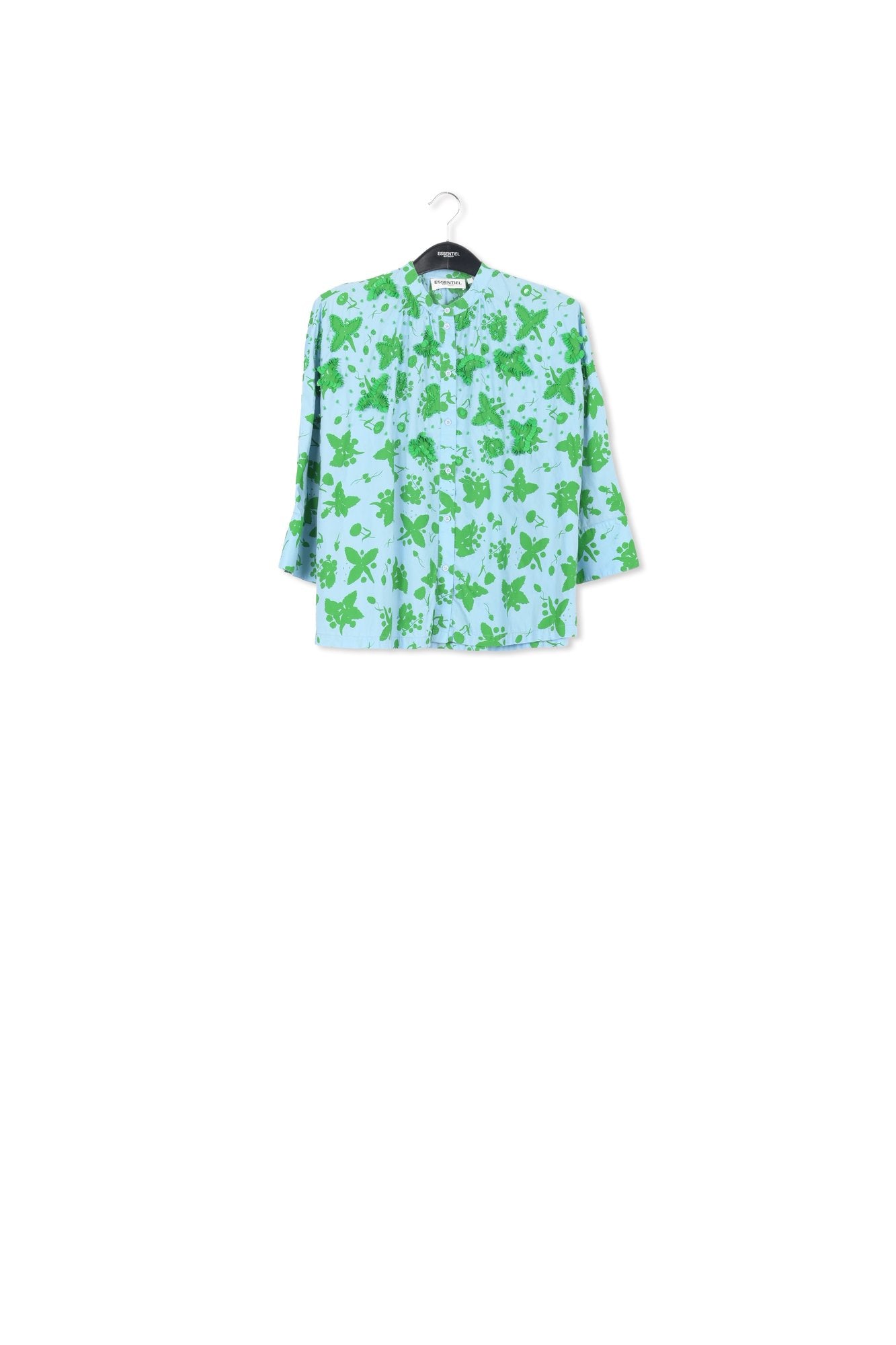 Green and light blue floral print cotton shirt RE—SSENTIEL | Essentiel second hand
