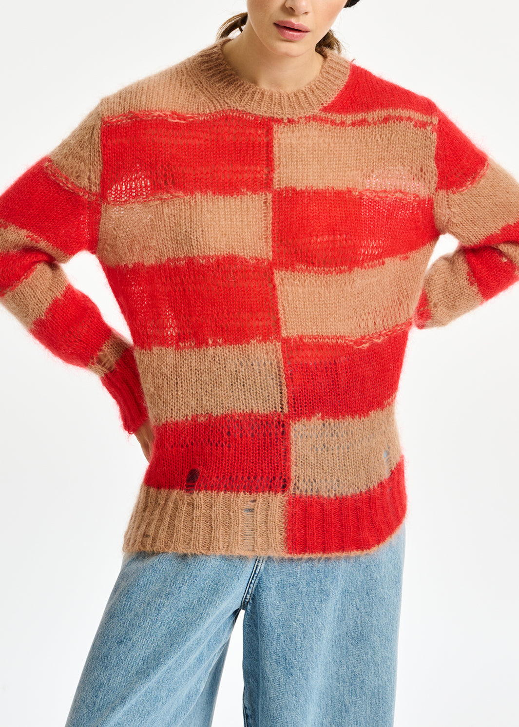 Pull à rayures camel et rouge effet vieilli RE—SSENTIEL | Essentiel second hand