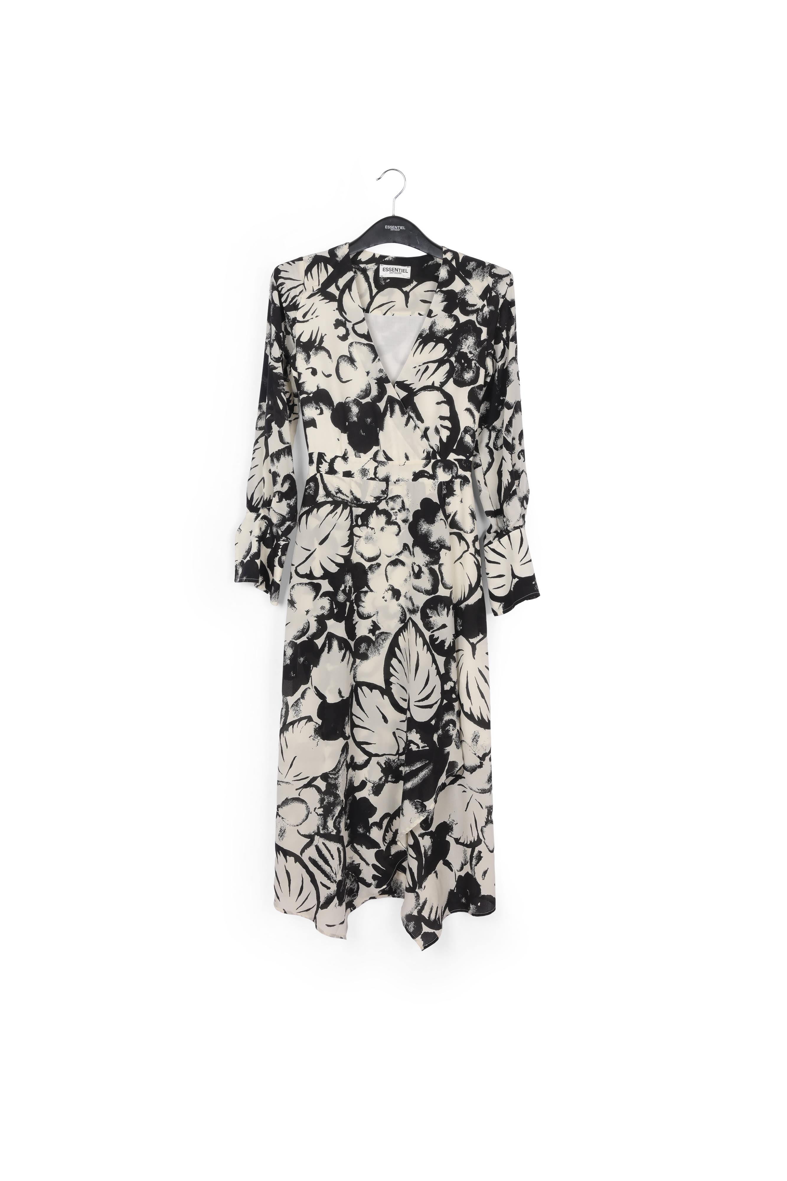 Robe midi blanc cassé en soie à imprimé botanique RE—SSENTIEL | Essentiel second hand