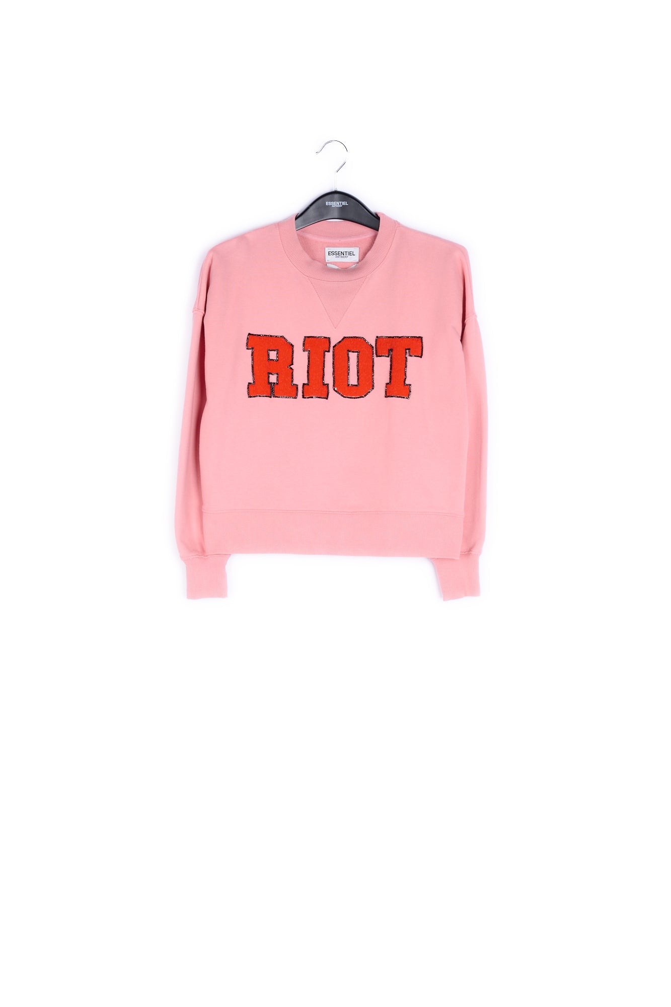 Pink cotton-jersey sweatshirt with 'riot' embroidery RE—SSENTIEL | Essentiel second hand