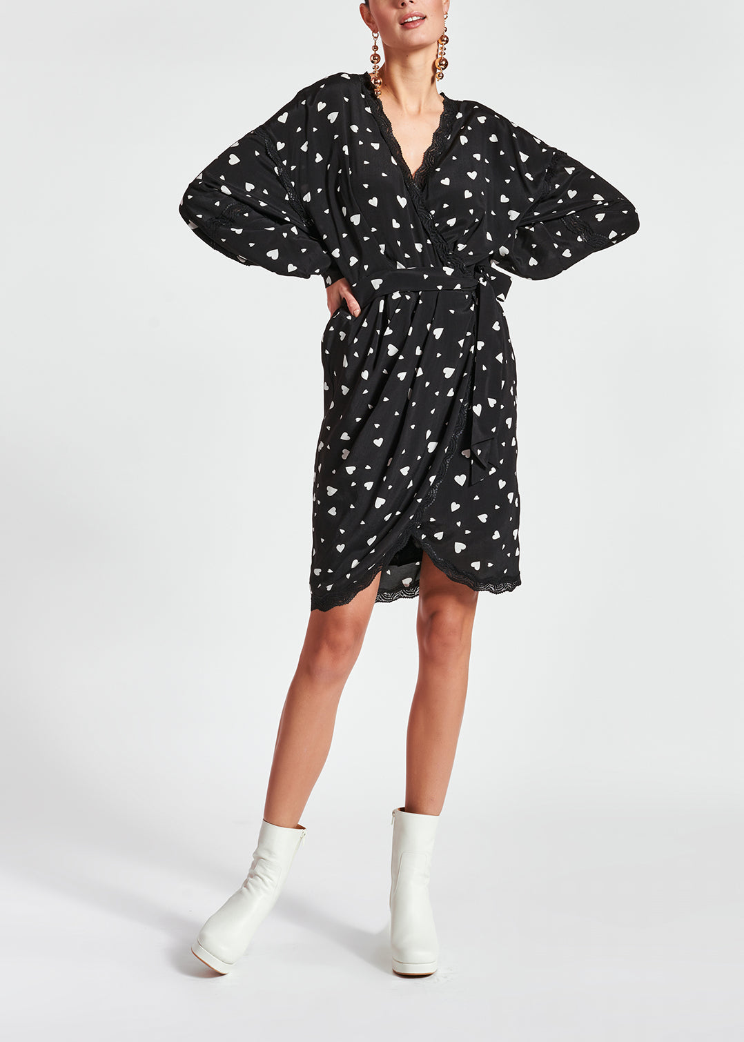 Black heart-print mini wrap dress RE—SSENTIEL | Essentiel second hand