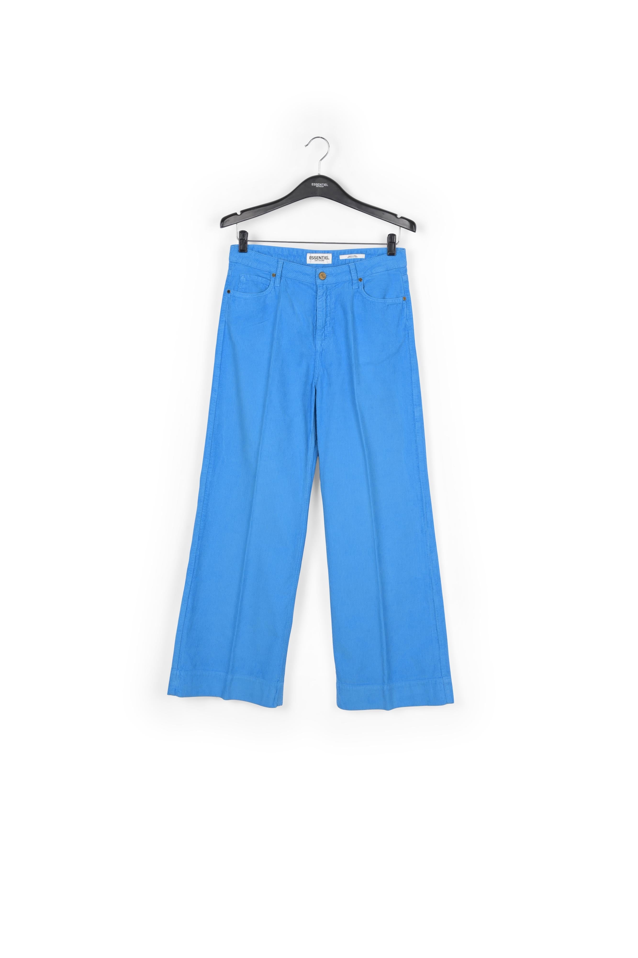 Pantalon court à jambes larges en velours côtelé de coton bleu ciel RE—SSENTIEL | Essentiel second hand