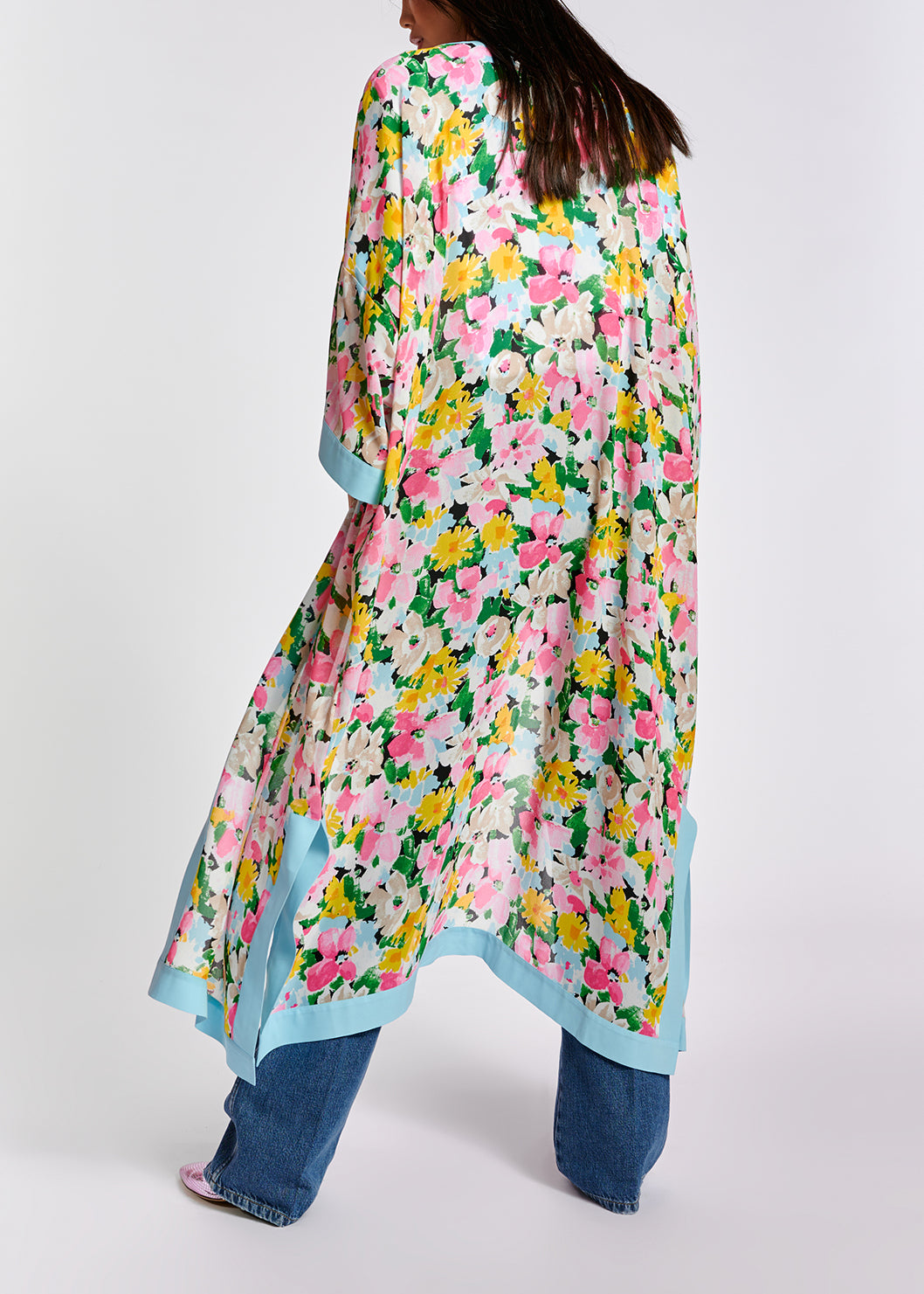 Light blue, pink and green floral kimono RE—SSENTIEL | Essentiel second hand